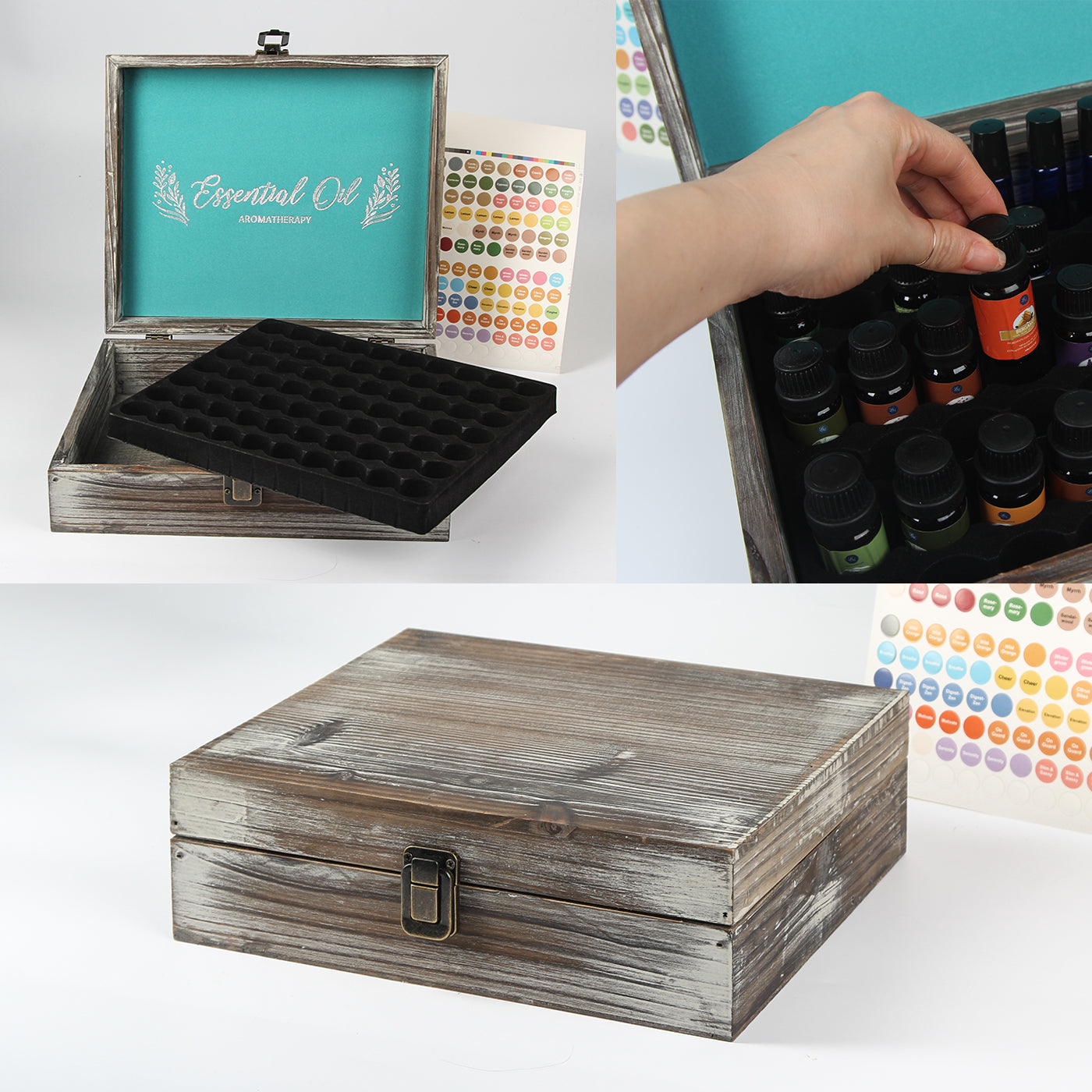 Jackcube Design Box Oli Essenziali Legno 70 Posti con Etichette