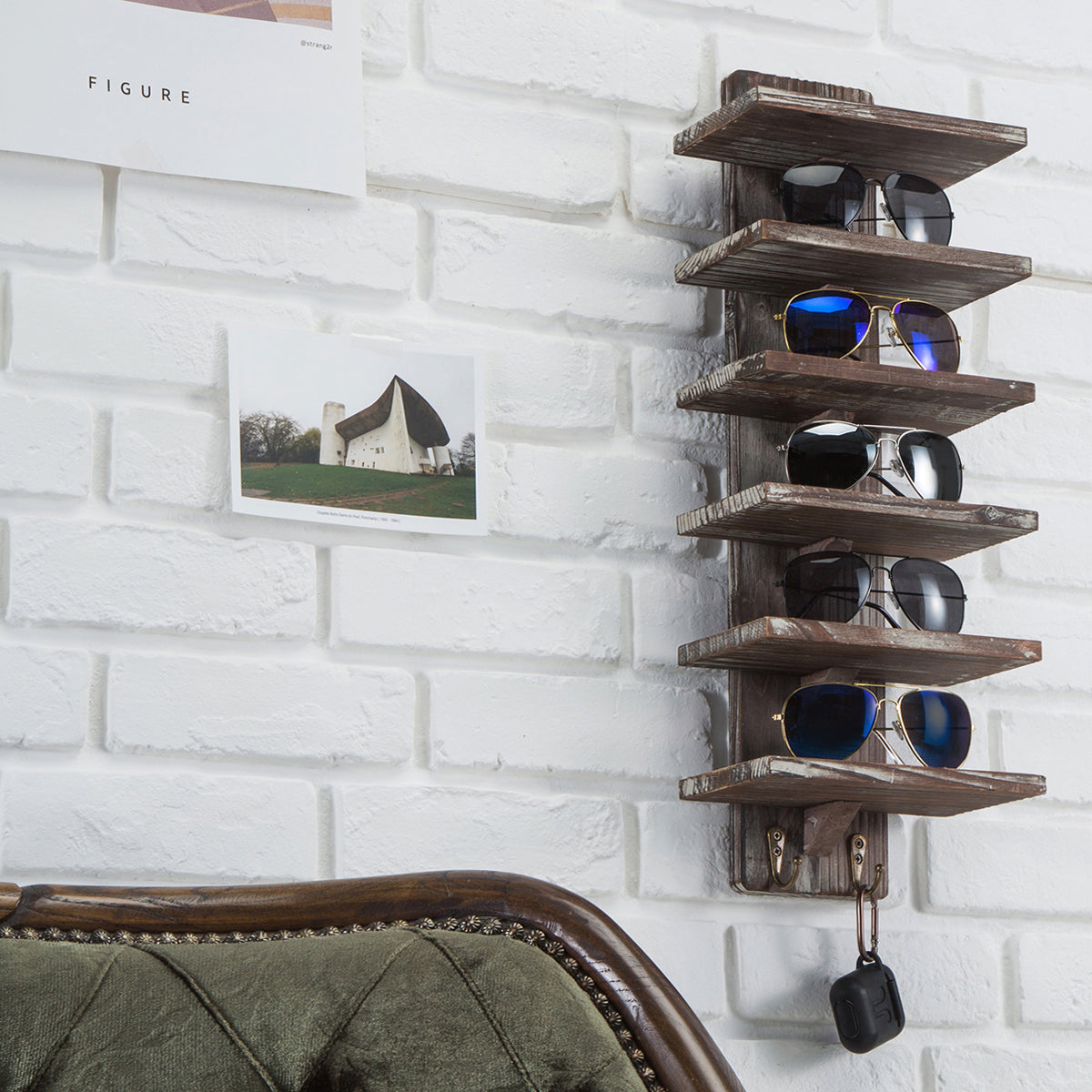 Jackcube Design Porta Occhiali Parete Legno 6 Ripiani 2 Ganci
