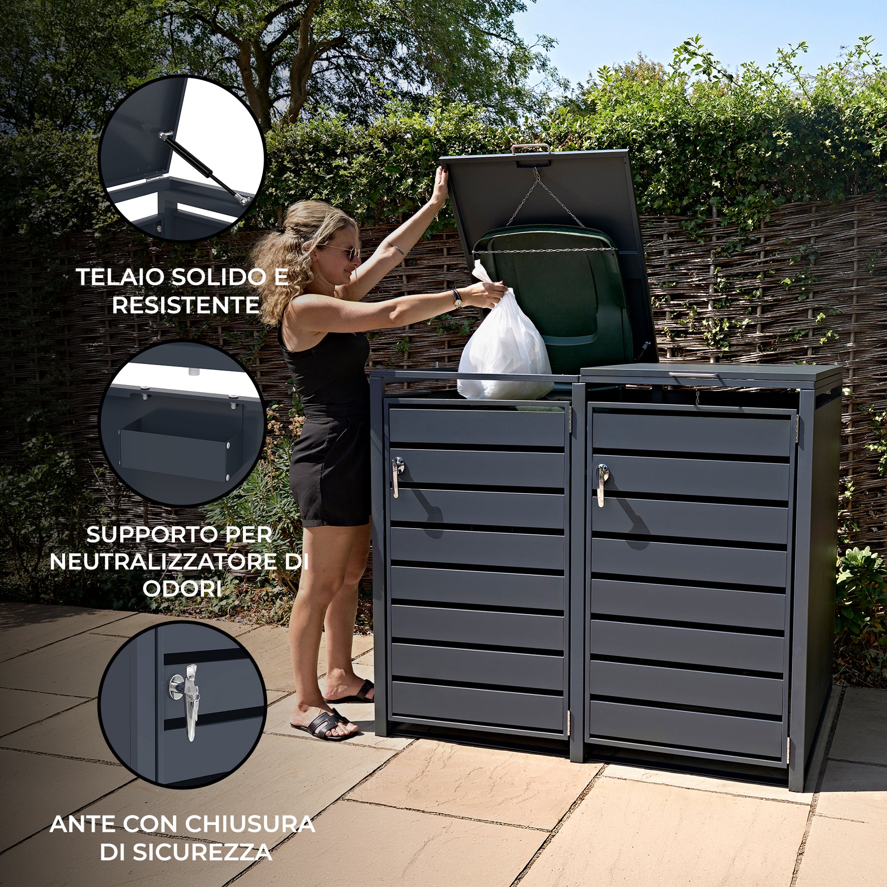Q-Rax Copertura bidoni doppia metallo antracite 2x240L