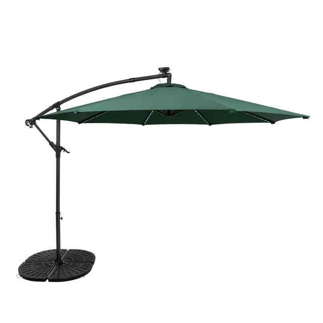 Q-Rax Ombrellone Decentrato LED ombrellone verde 3 m con base