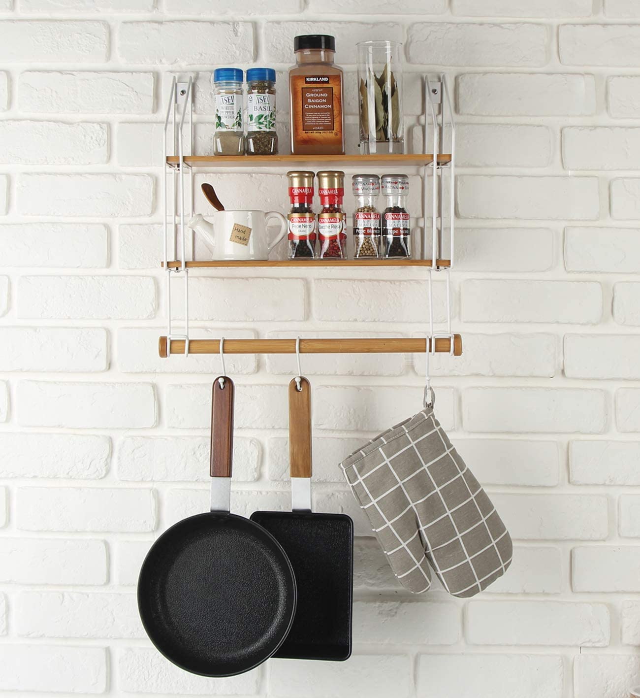 Jackcube Design Bathroom mensola bagno 2 ripiani bambù 6 ganci