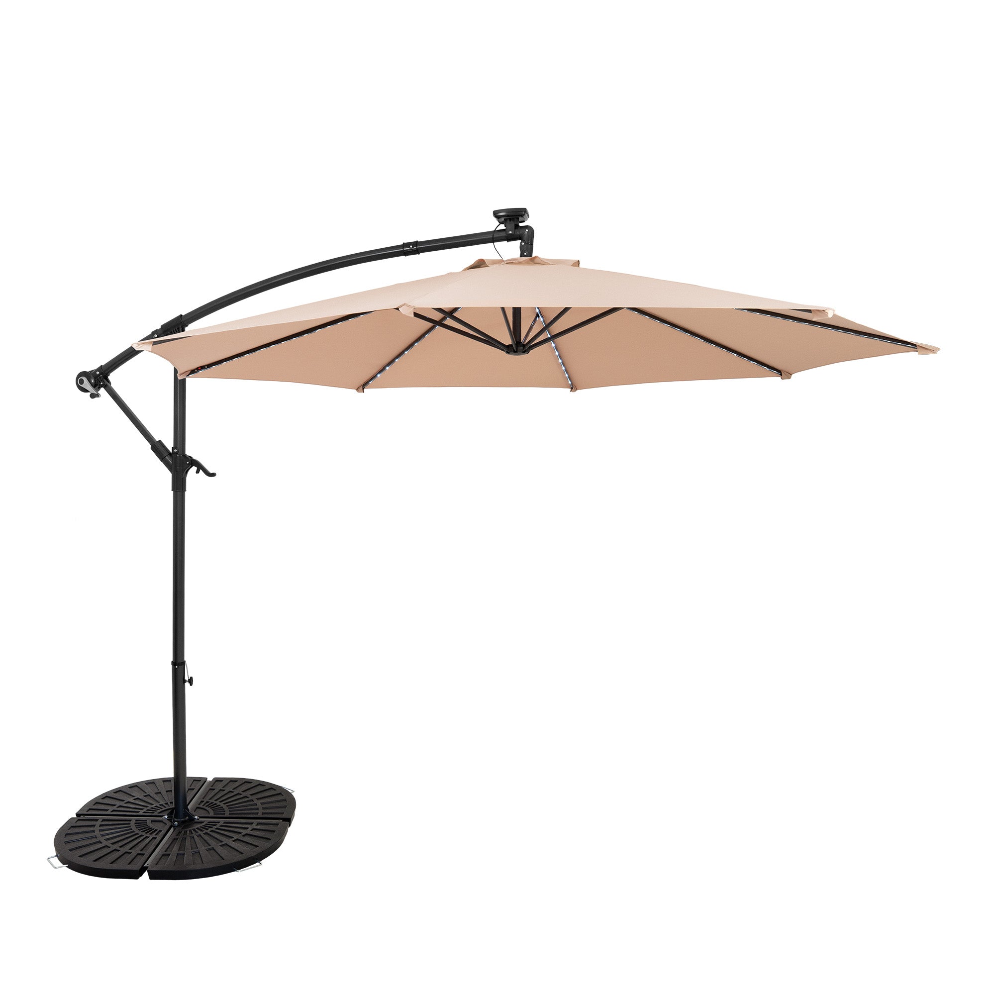 Q-Rax Ombrellone Decentrato LED 3m Beige con Base 4 Pesi