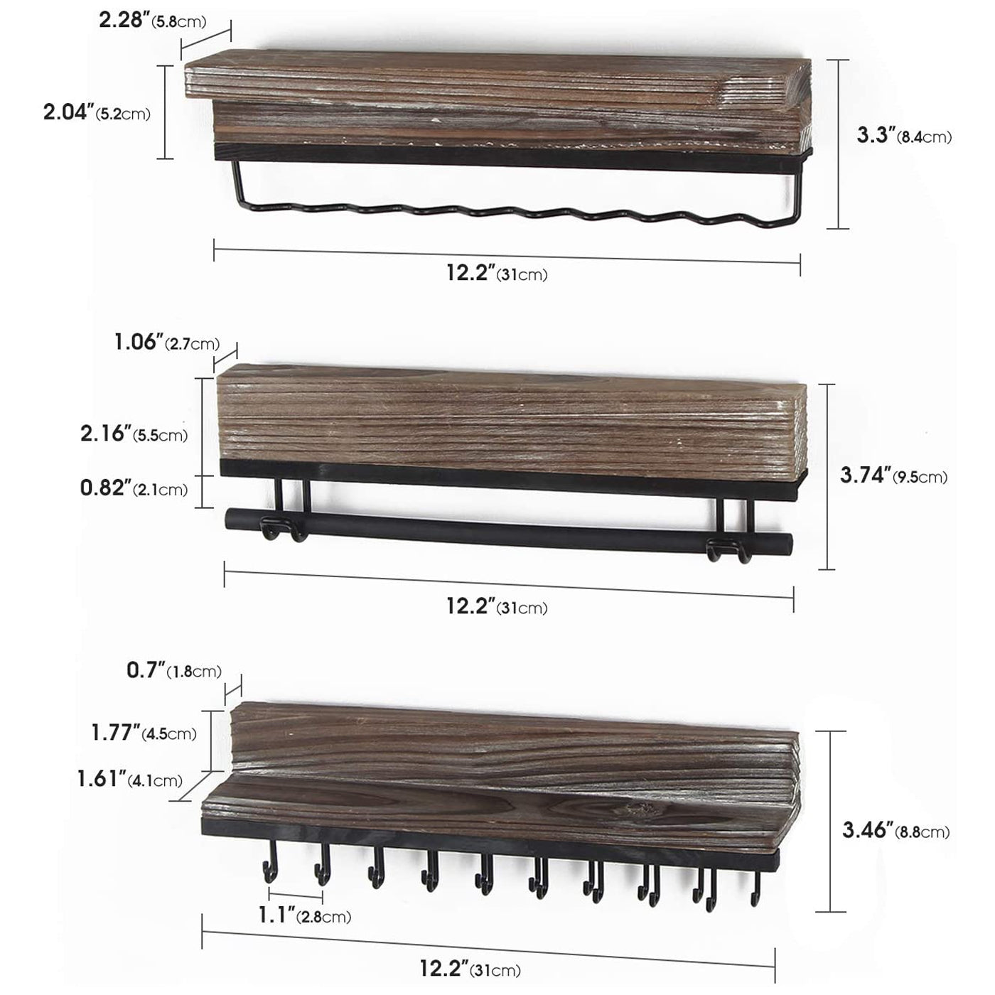 Jackcube Design Portagioie Parete Legno Rustico Set 3 Pezzi