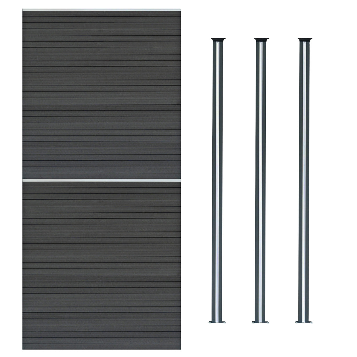 Q-Rax Recinzione grigia 2 pannelli WPC + 3 pali LED alluminio