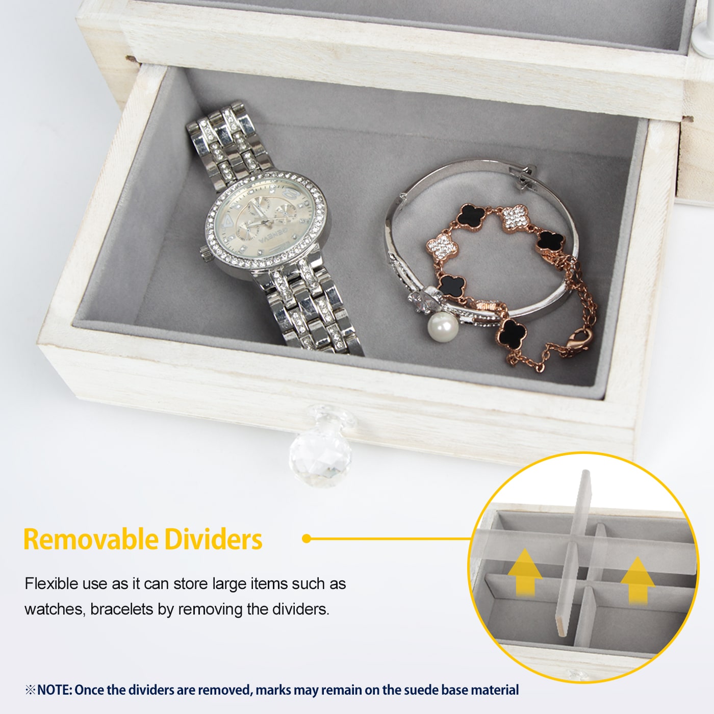 Jackcube Design Makeup & Jewelry espositore gioielli bianco rustico con cassetto