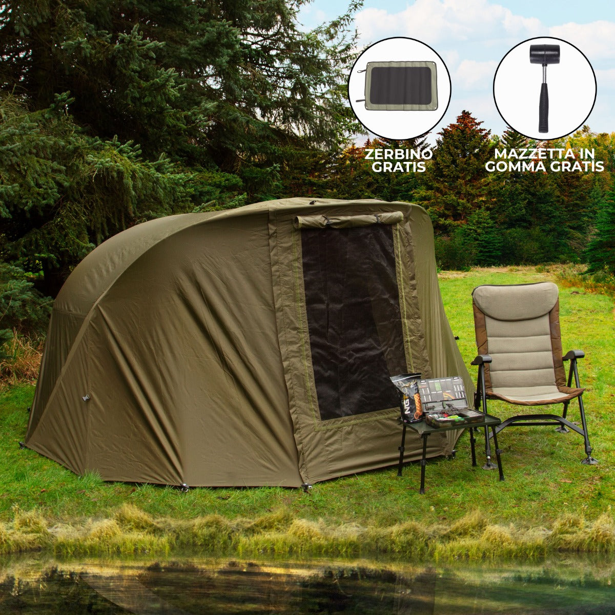 Q-Rax Bivvy 3x3 m tenda pesca 2 persone con involucro