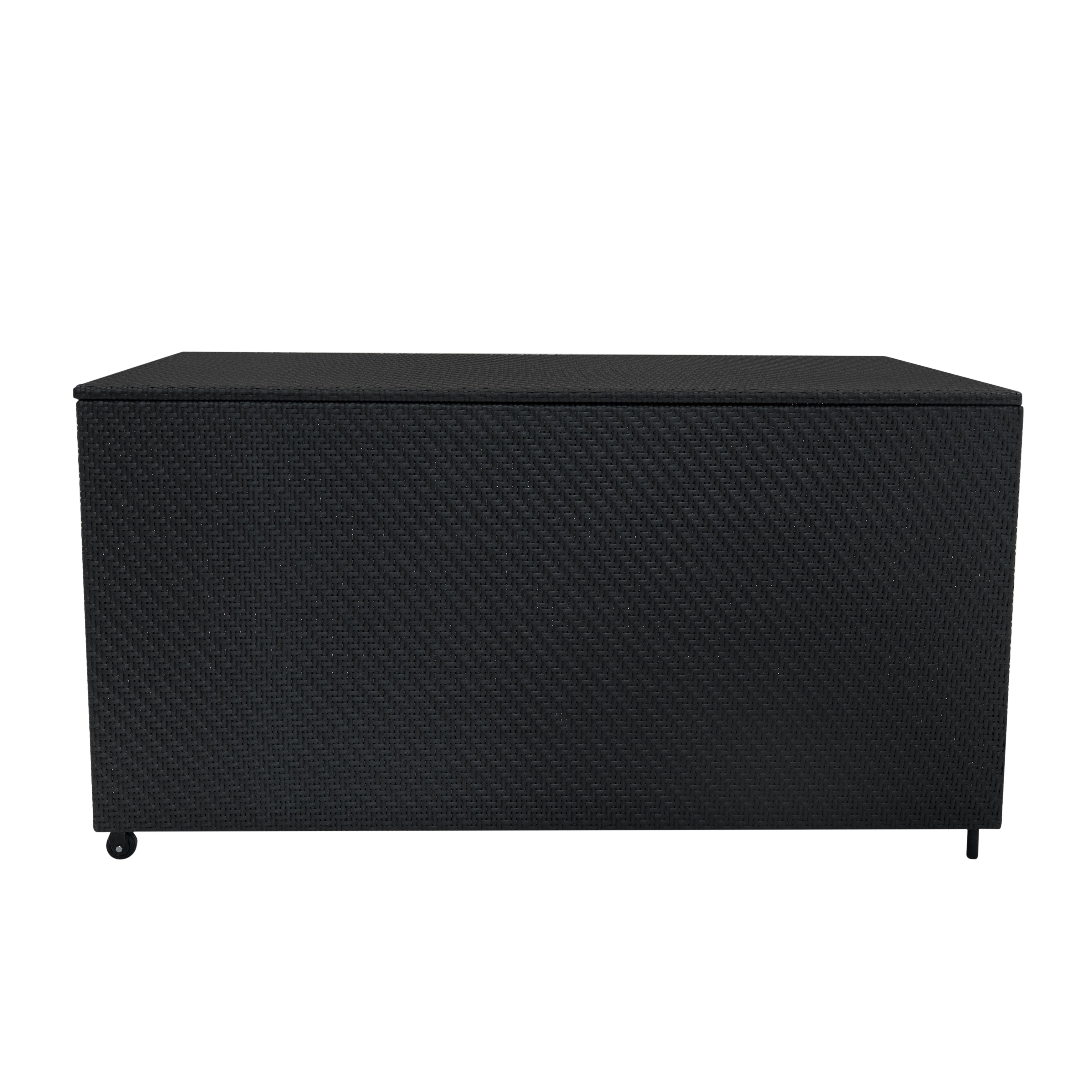Q-Rax Set Rattan Nero 6 Pezzi con Tavolino e Bauli 250+700L