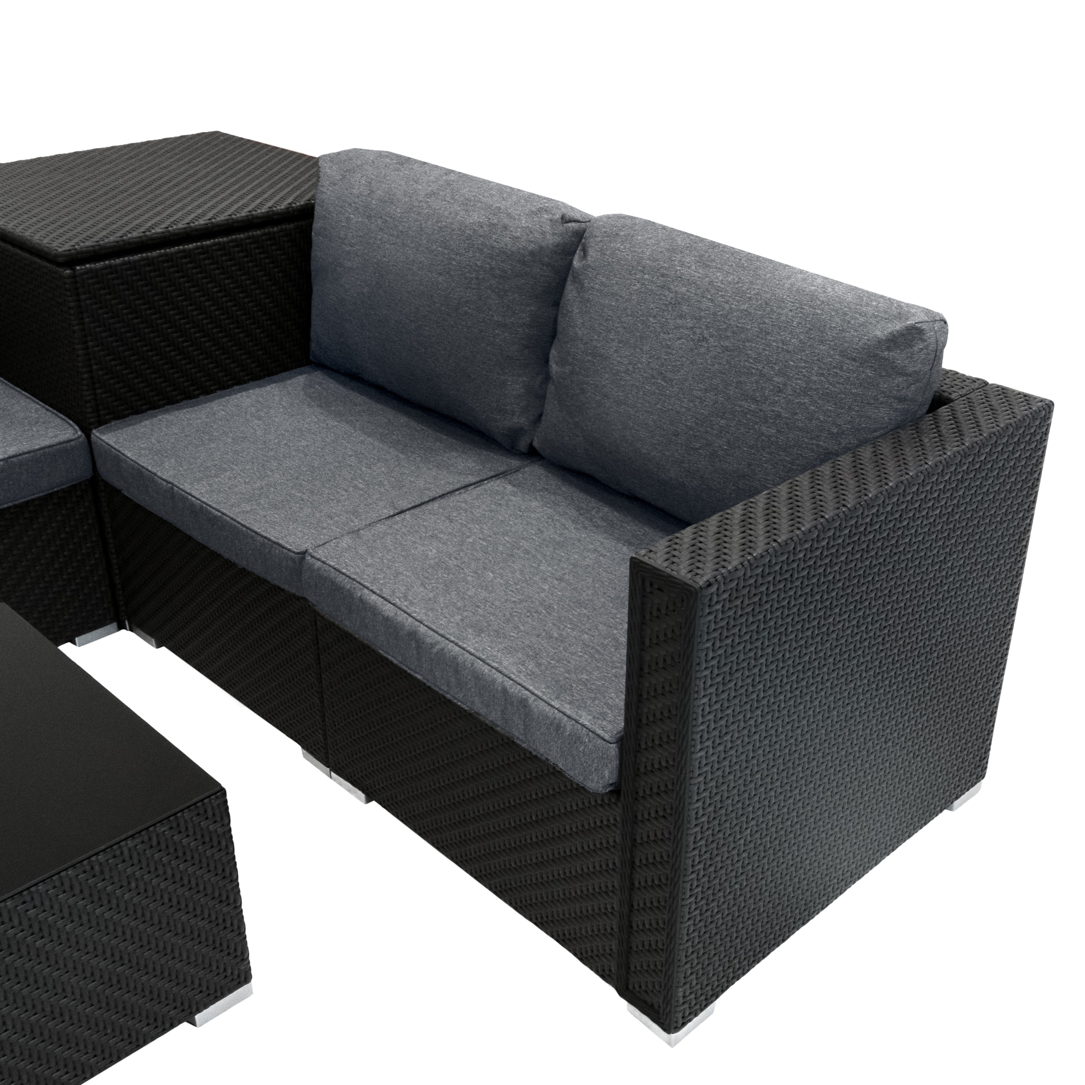 Q-Rax Set Mobili Giardino 6 Pezzi Rattan Nero con Baule