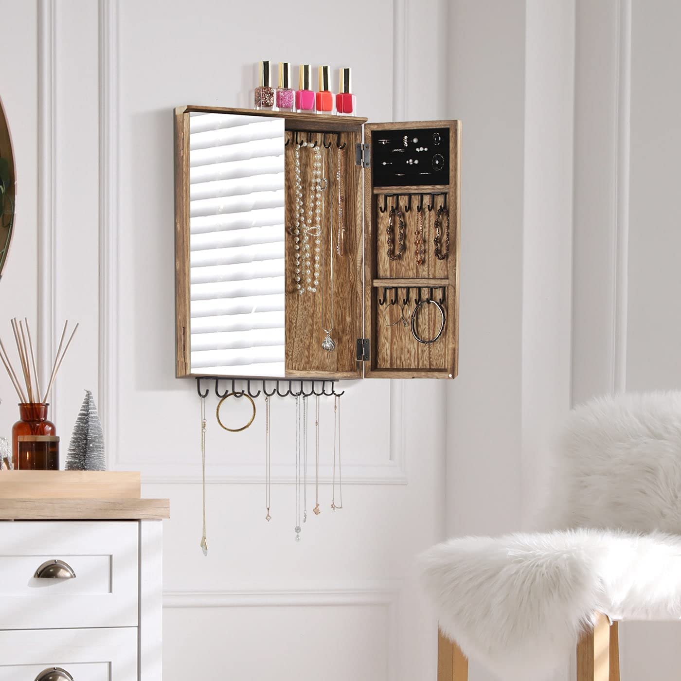 Jackcube Design Armadio Portagioie da Muro Legno Specchio Rustico