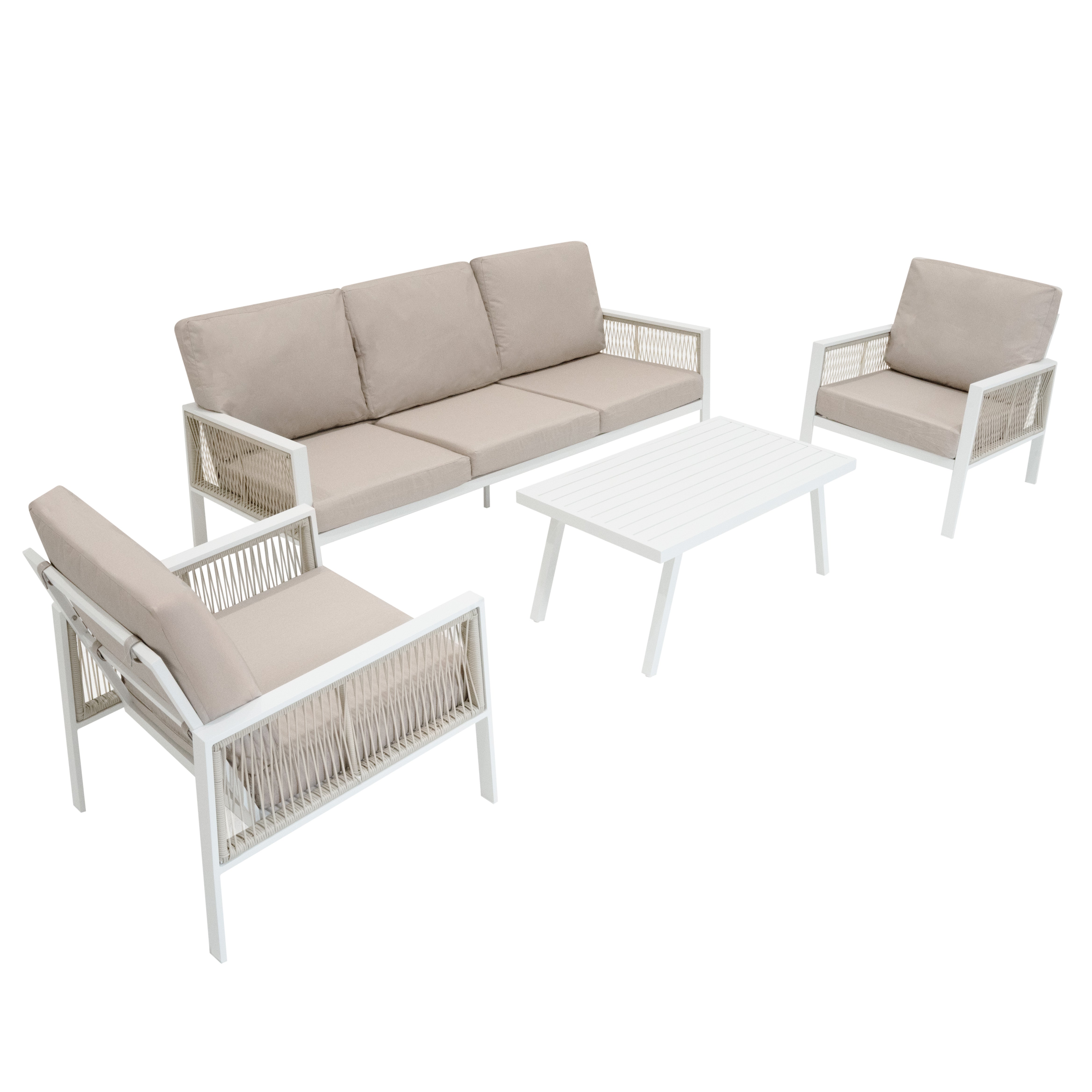 Q-Rax Set Divano Giardino 4 Pezzi Alluminio Bianco