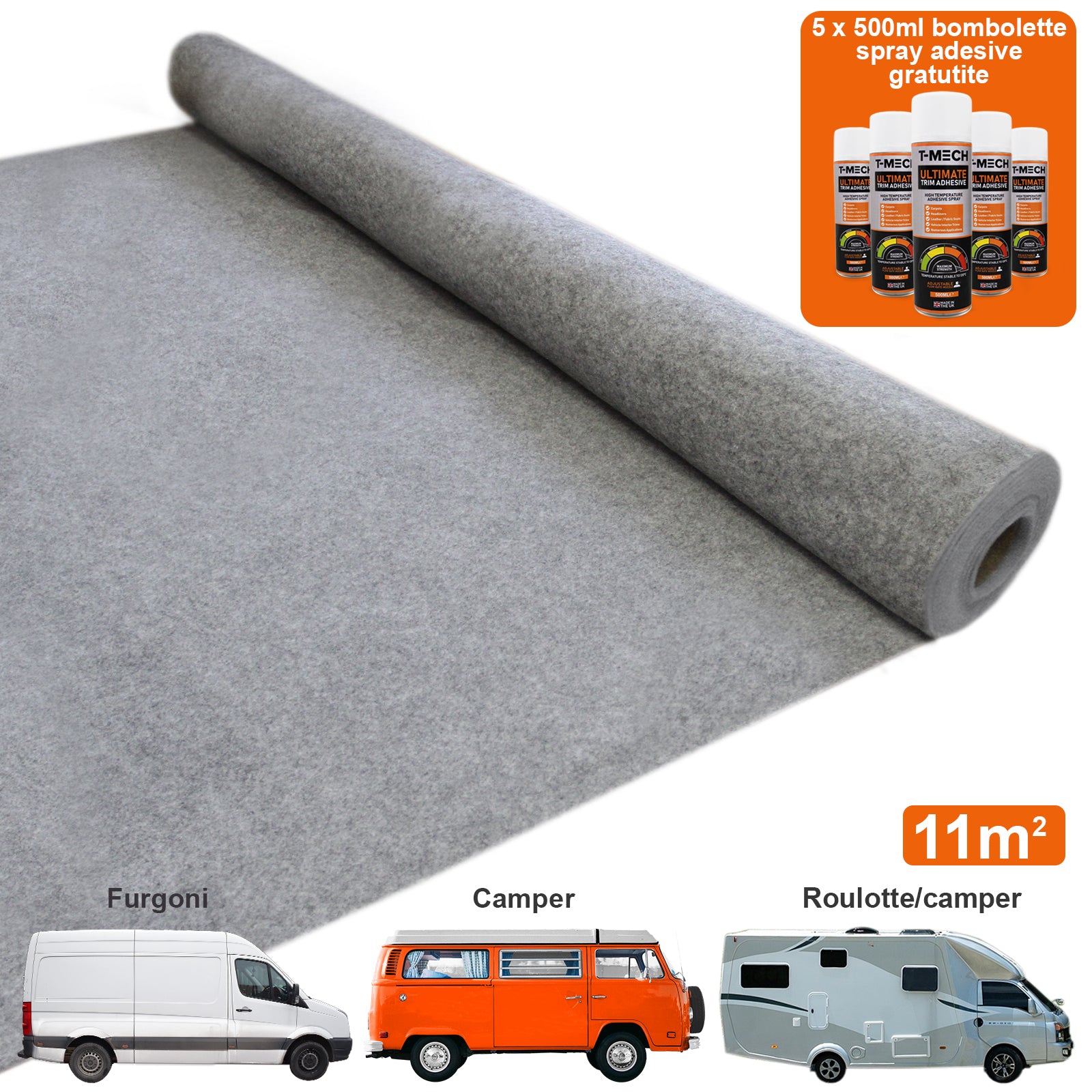 Q-Rax Moquette Furgoni Fumo 11mq + 5 Spray Adesivi