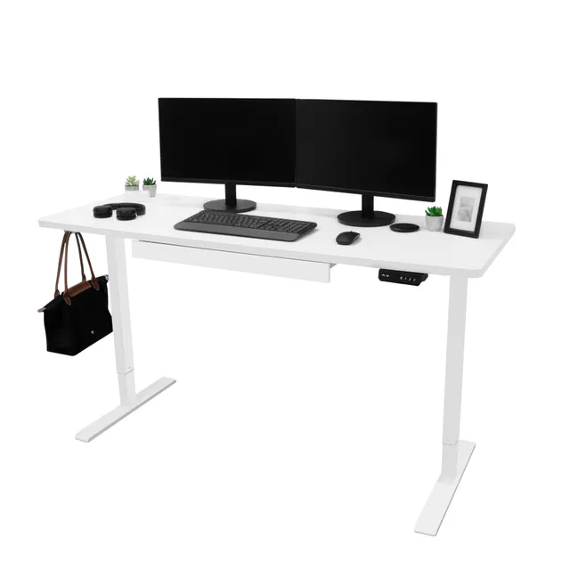 Q-Rax Scrivania Elettrica 160x60 Tavolo Bianco con Cassetto USB
