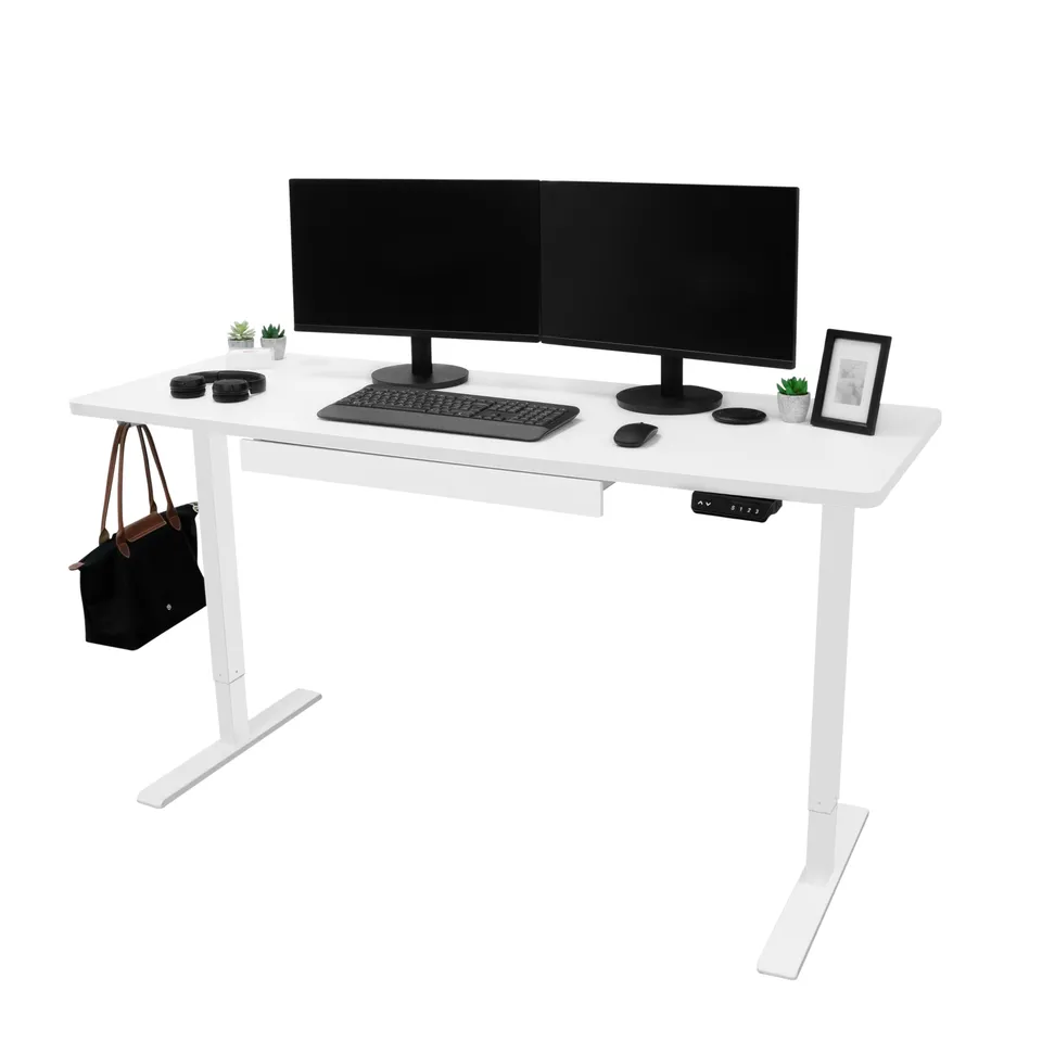 Q-Rax Scrivania Elettrica 160x60 Tavolo Bianco con Cassetto USB