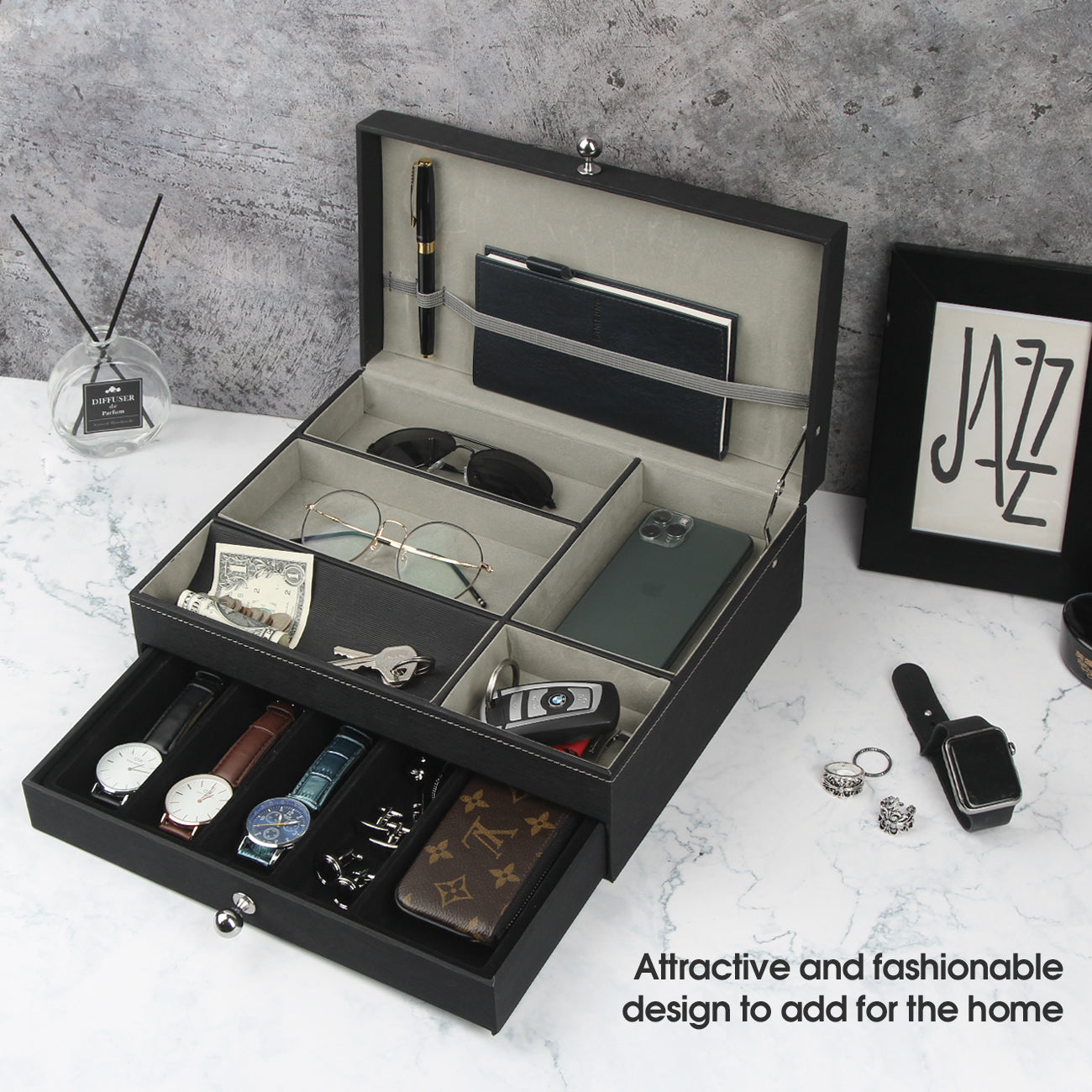 Jackcube Design Dressroom Svuotatasche Ecopelle Nero con Cassetto