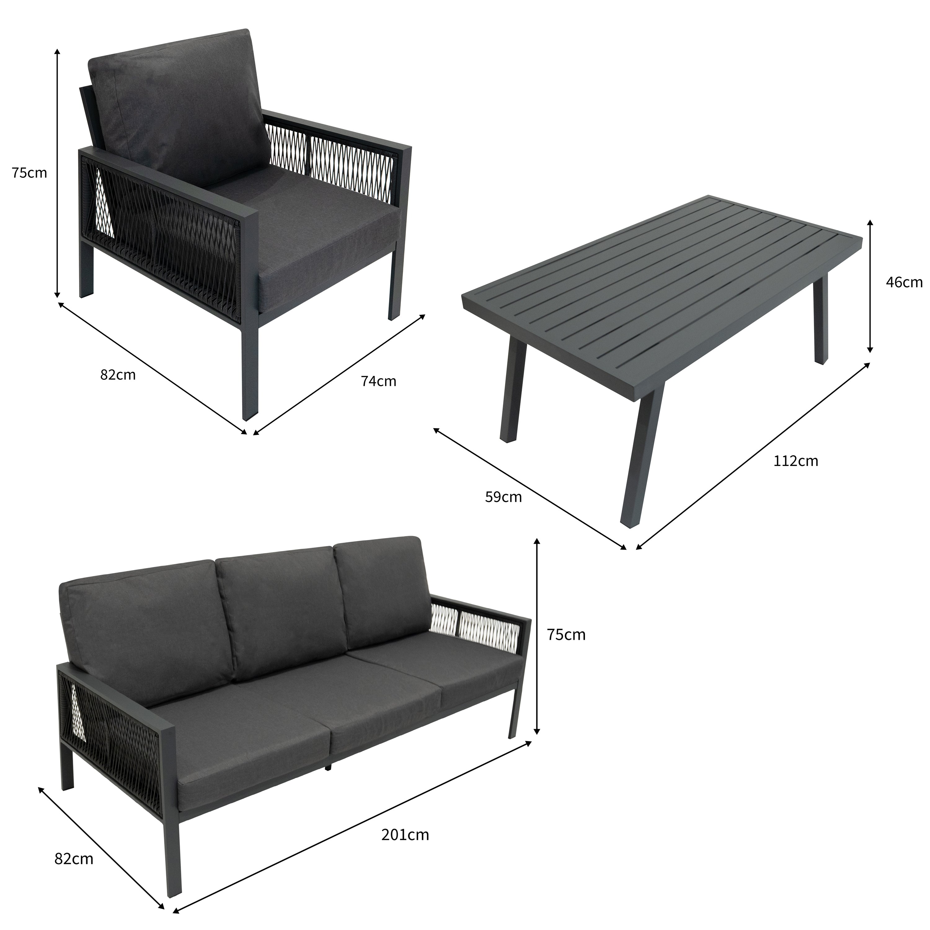 Q-Rax Set da Giardino alluminio 4 pezzi antracite cuscini