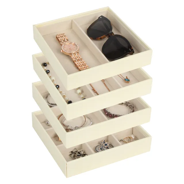 Jackcube Design Set 4 Vassoi Portagioielli Pelle Avorio Impilabili