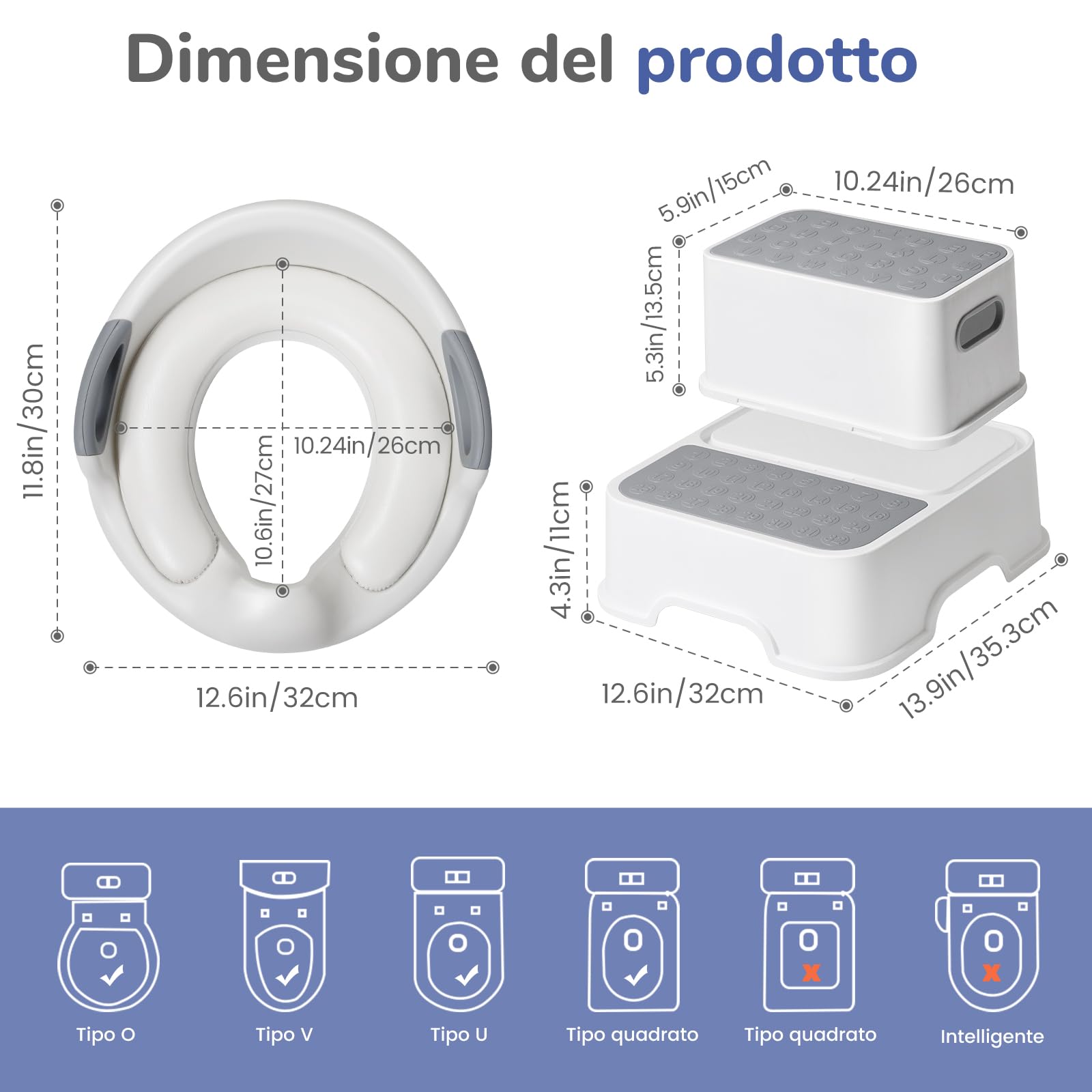 DEANIC Riduttori WC Bambini con Scaletta Grigio 1-6 Anni 2 Cuscini