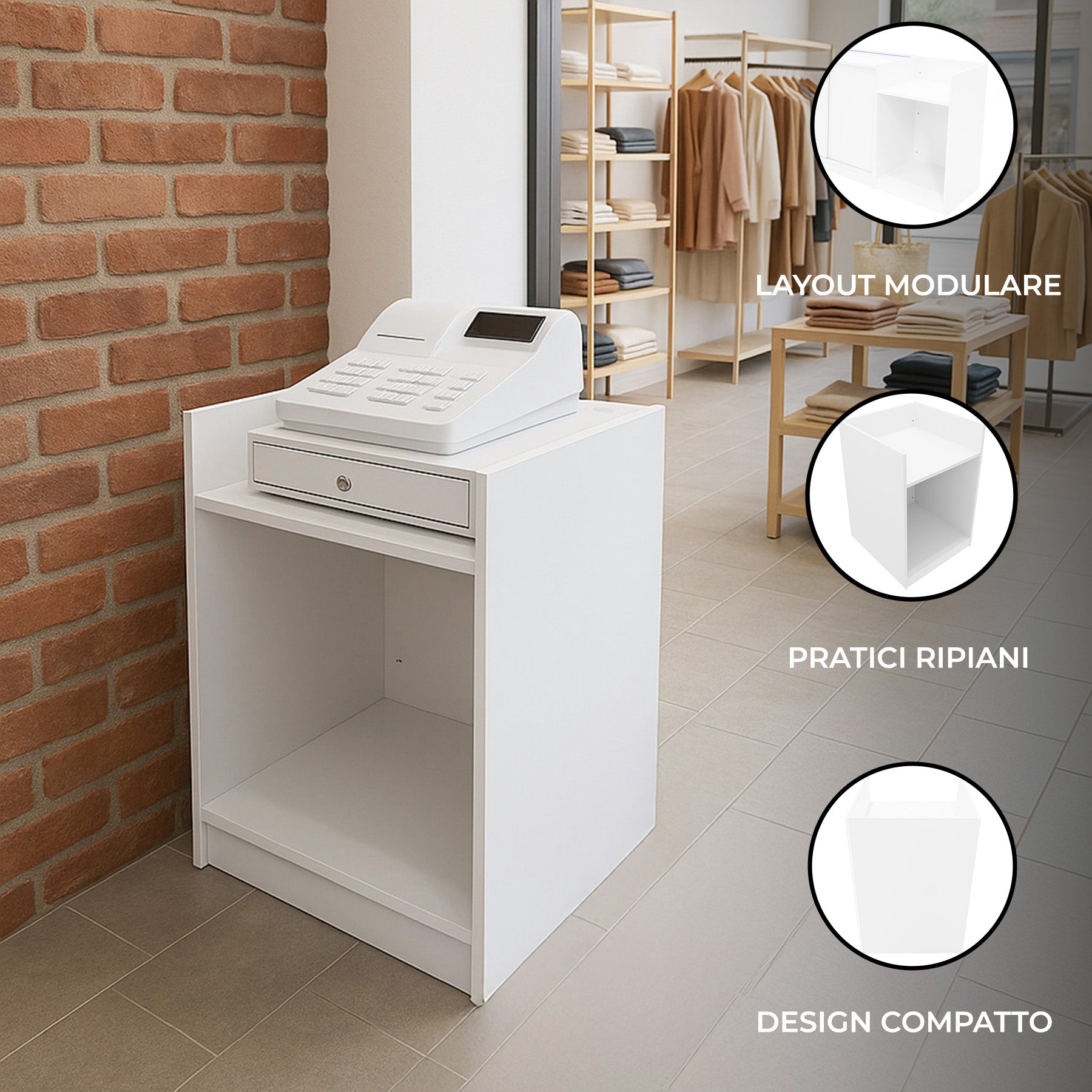 Q-Rax Banconi da Negozio TB60 Bancone Cassa Bianco 60 cm
