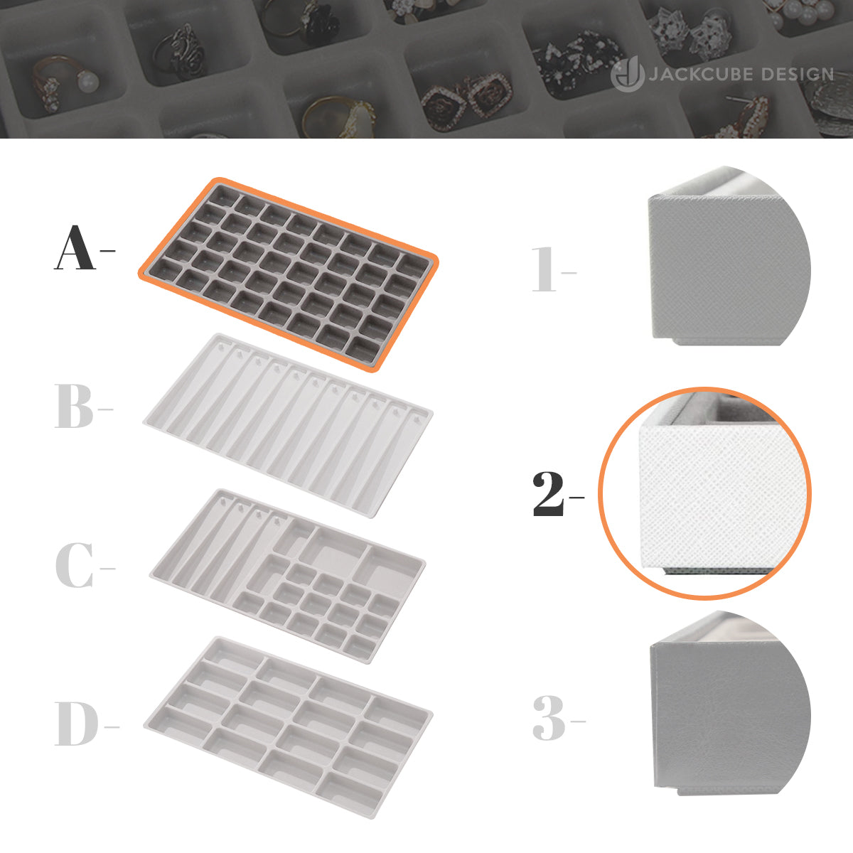 Jackcube Design vassoio portagioie bianco 40 scomparti ecopelle