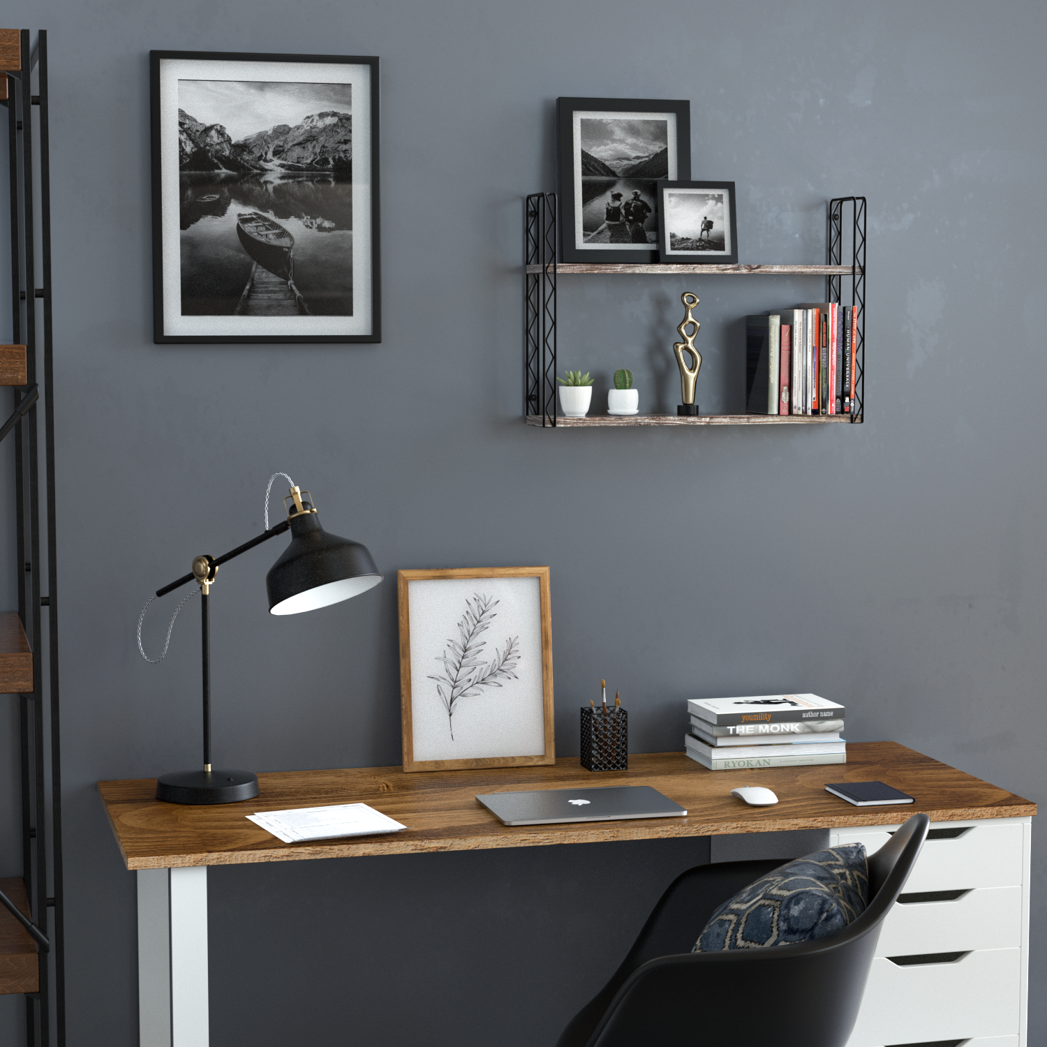 Jackcube Design Living Room Scaffale Parete Legno 2 Ripiani Metallo
