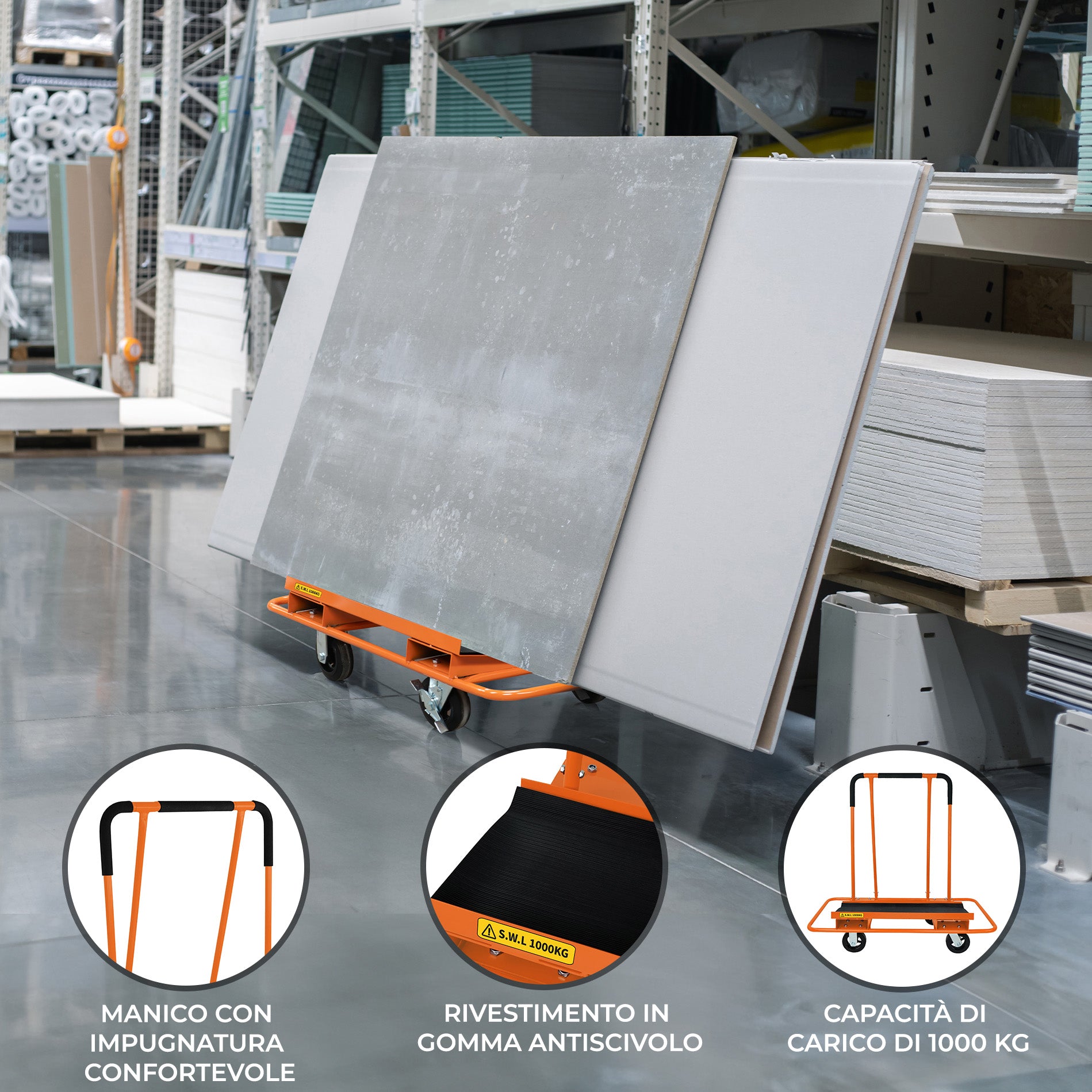 Q-Rax Commercio Carrello Cartongesso 1000kg Acciaio