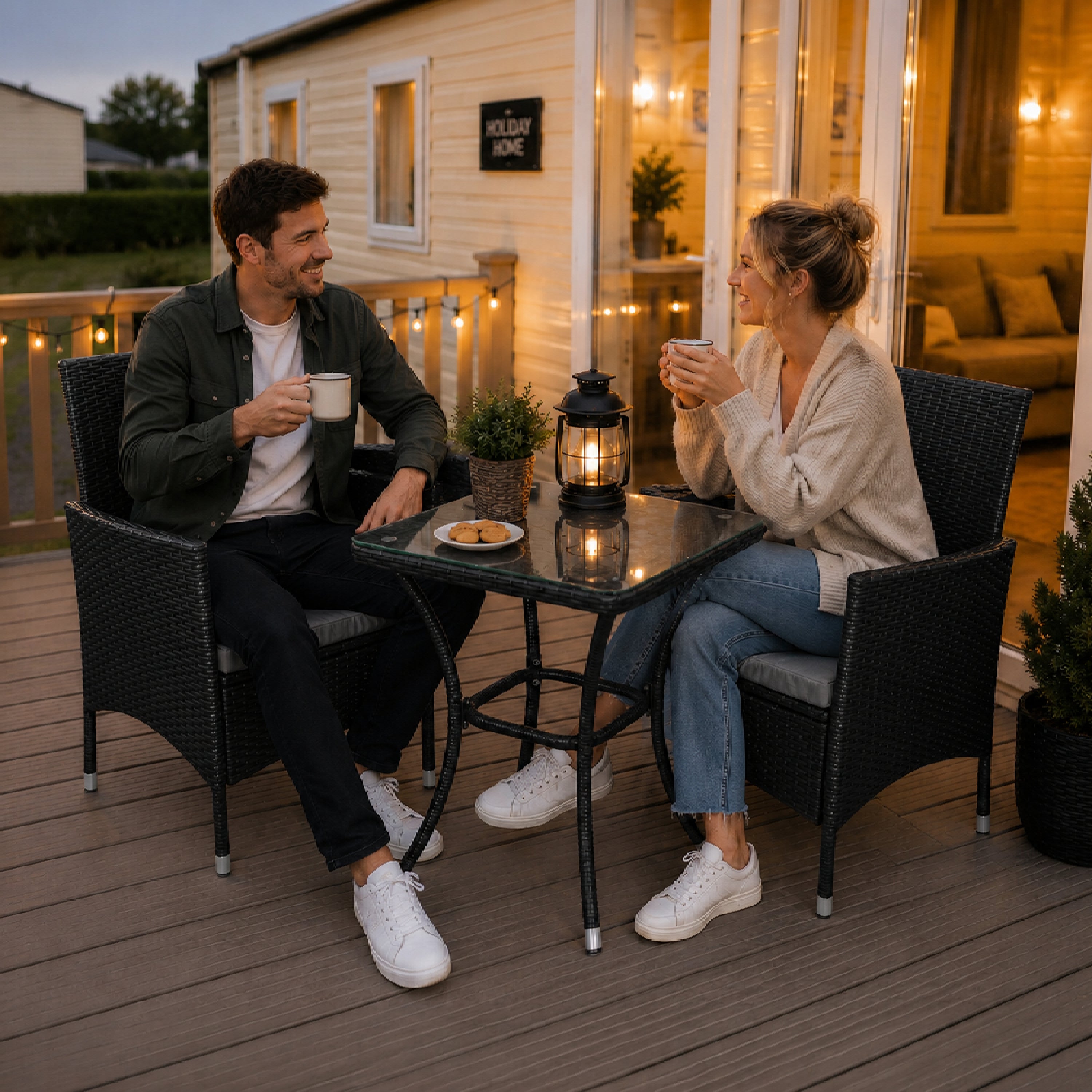 Q-Rax Jardí Set Bistrot Rattan Nero 2 Sedie+Tavolo