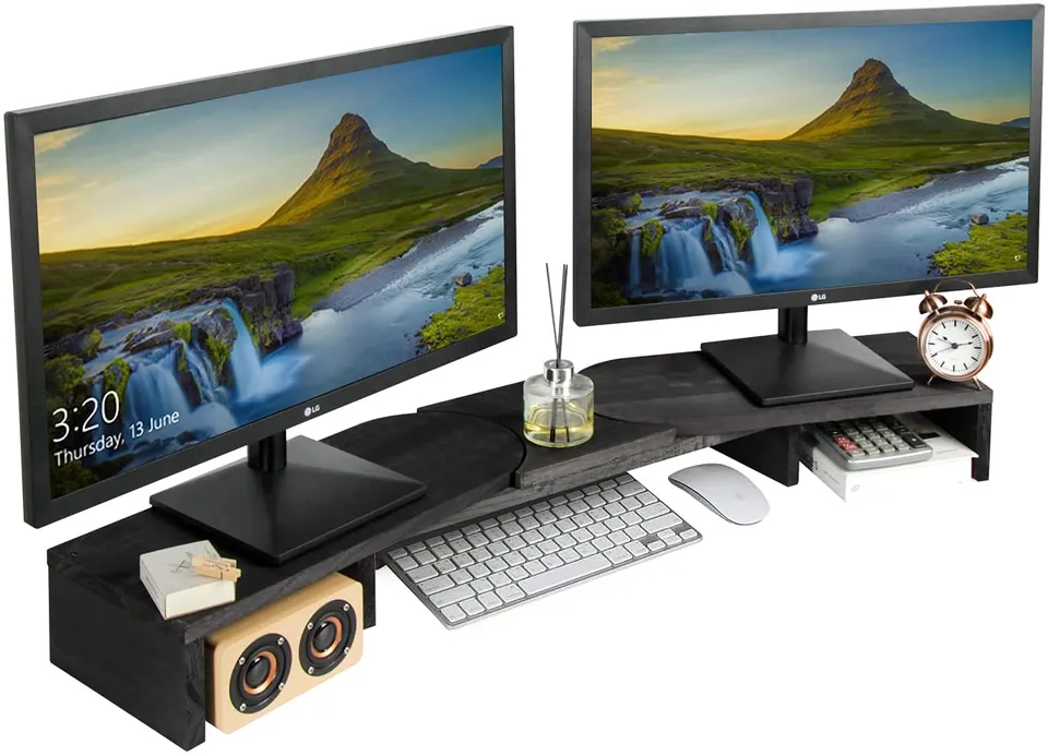 Jackcube Design Home Office supporto monitor legno nero doppio