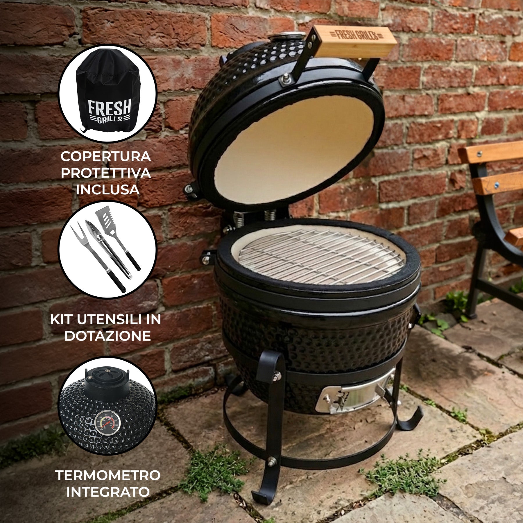 Q-Rax Kamado BBQ Grill 13" 33cm Ceramica