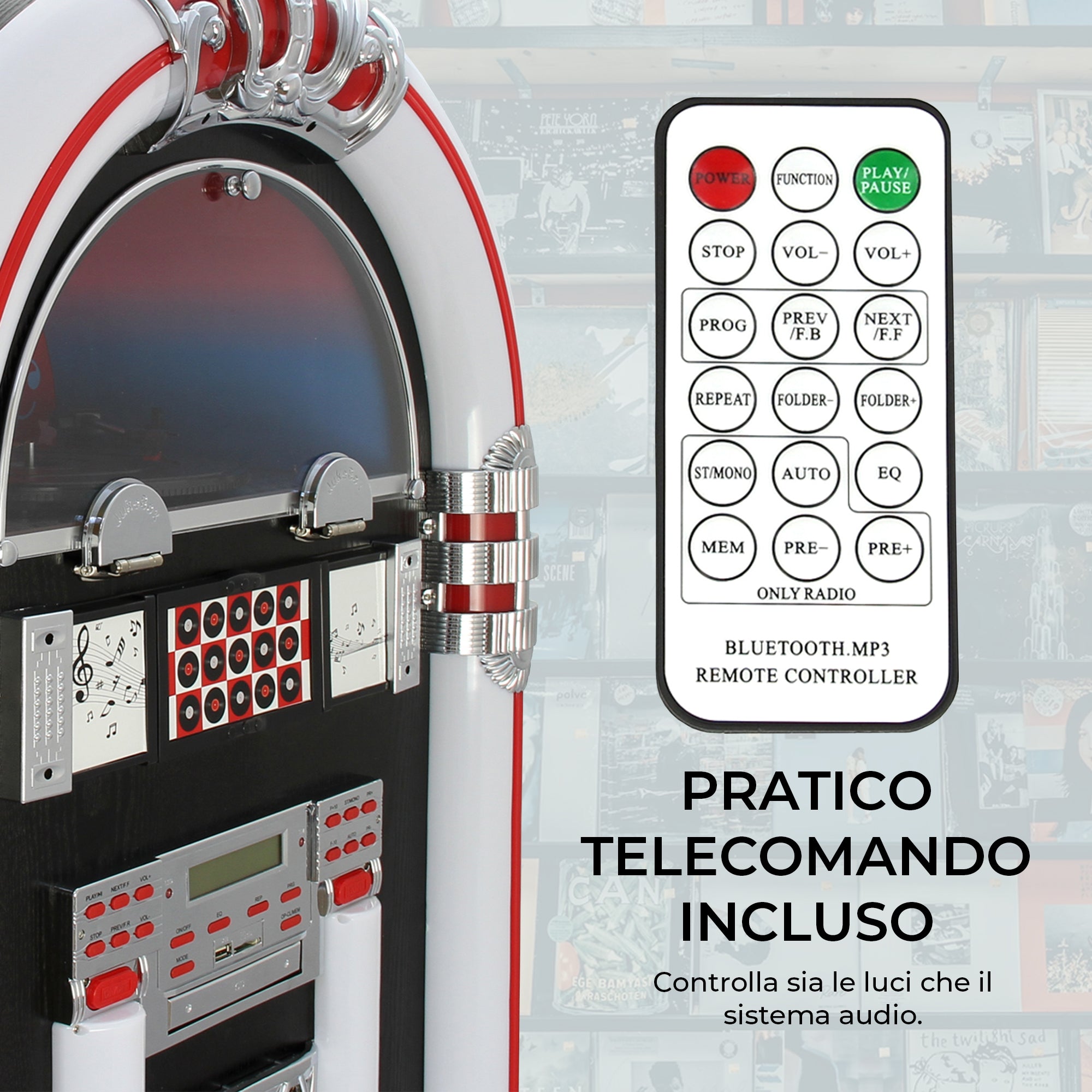 Q-Rax Vintage jukebox nero bluetooth giradischi LED