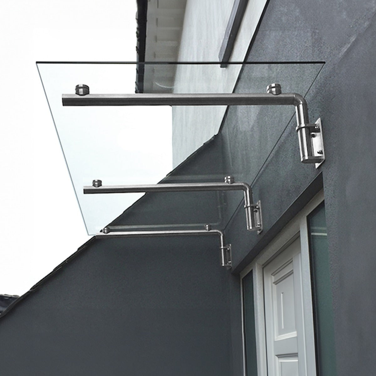 Q-Rax Deposito all'Aperto 180x80 pensilina vetro 8mm 3 staffe inox