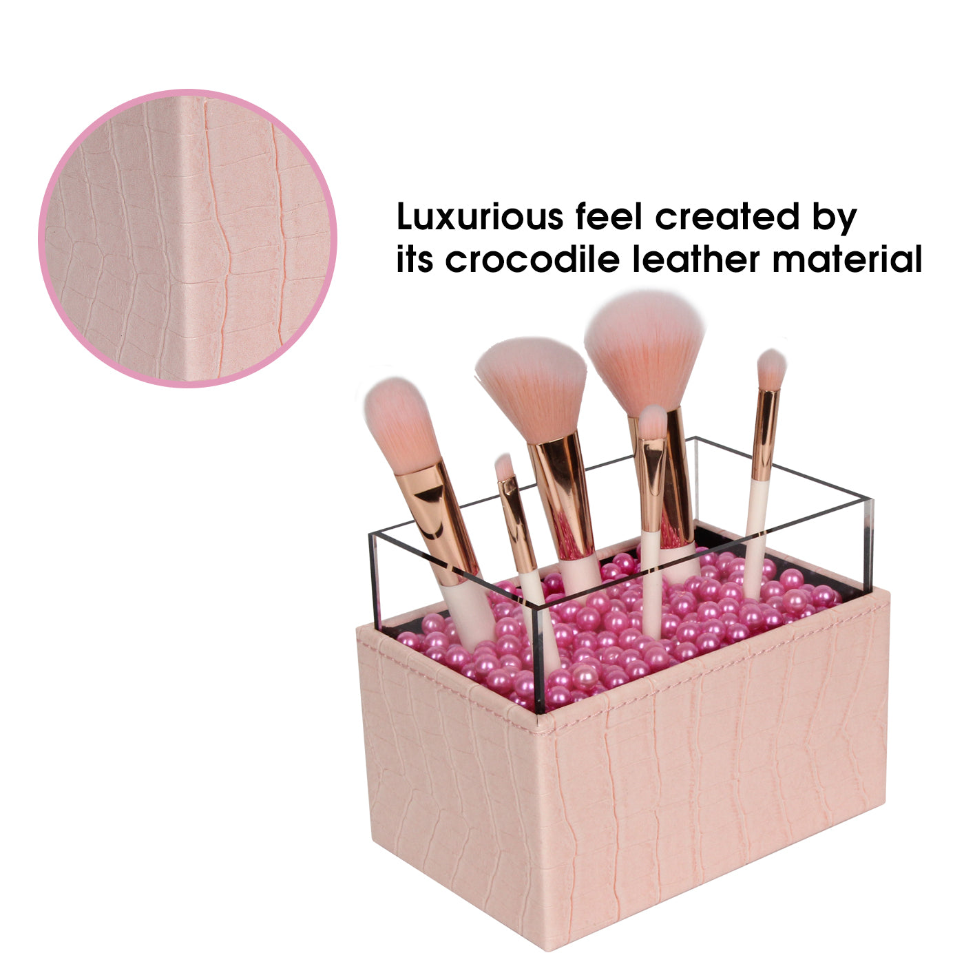 Jackcube Design Porta Pennelli Trucco Rosa con Perle Pelle Sintetica