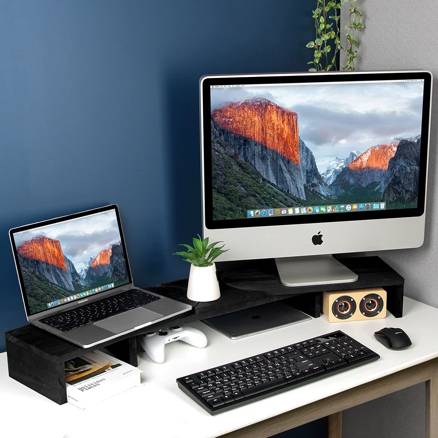 Jackcube Design Home Office supporto monitor legno nero doppio