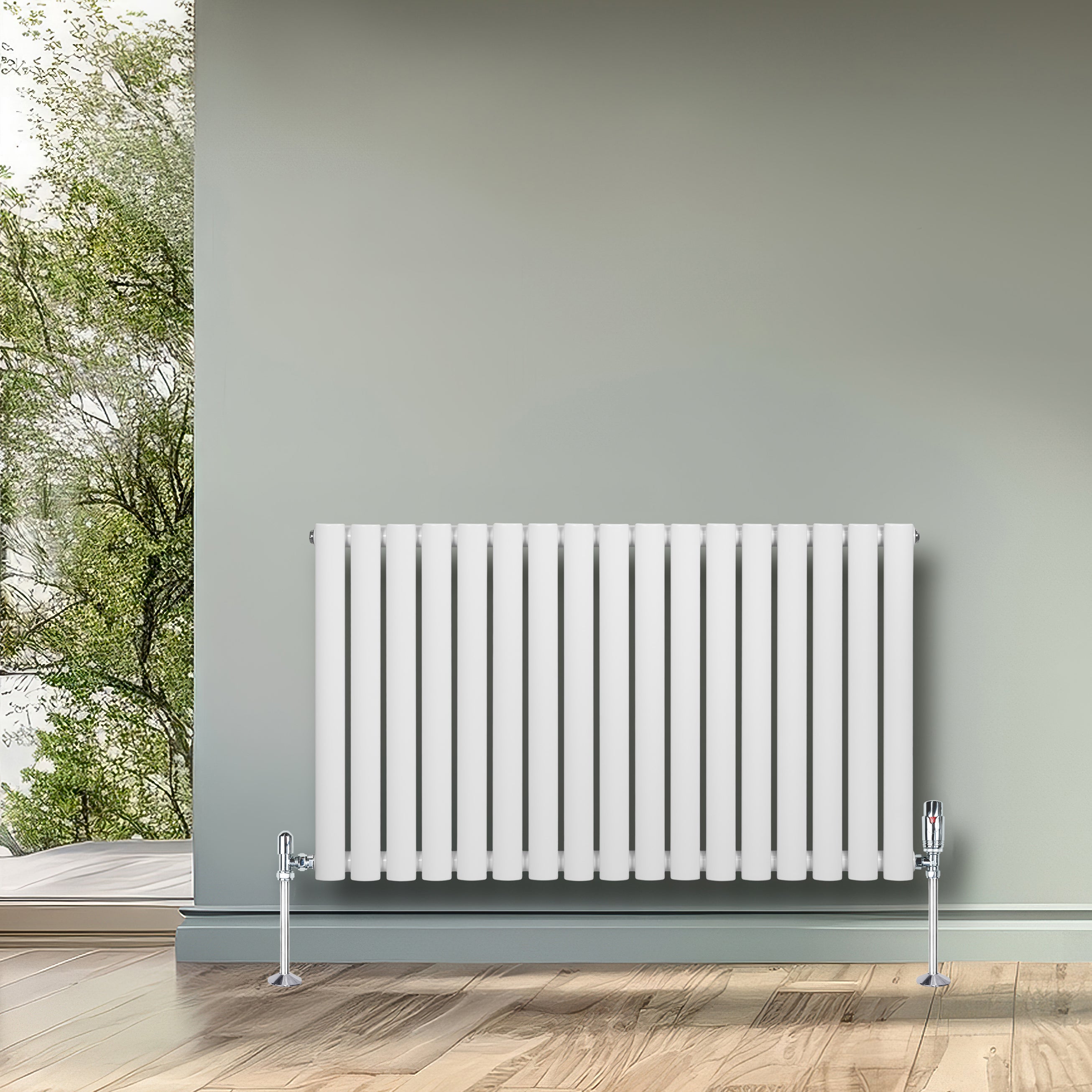 Q-Rax Radiatore Ovale Orizzontale Bianco 600x1020 Valvole