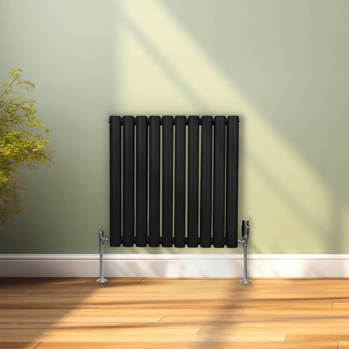 Q-Rax Radiatori Tradizionali Termosifone Ovale 600x600 Nero Valvole