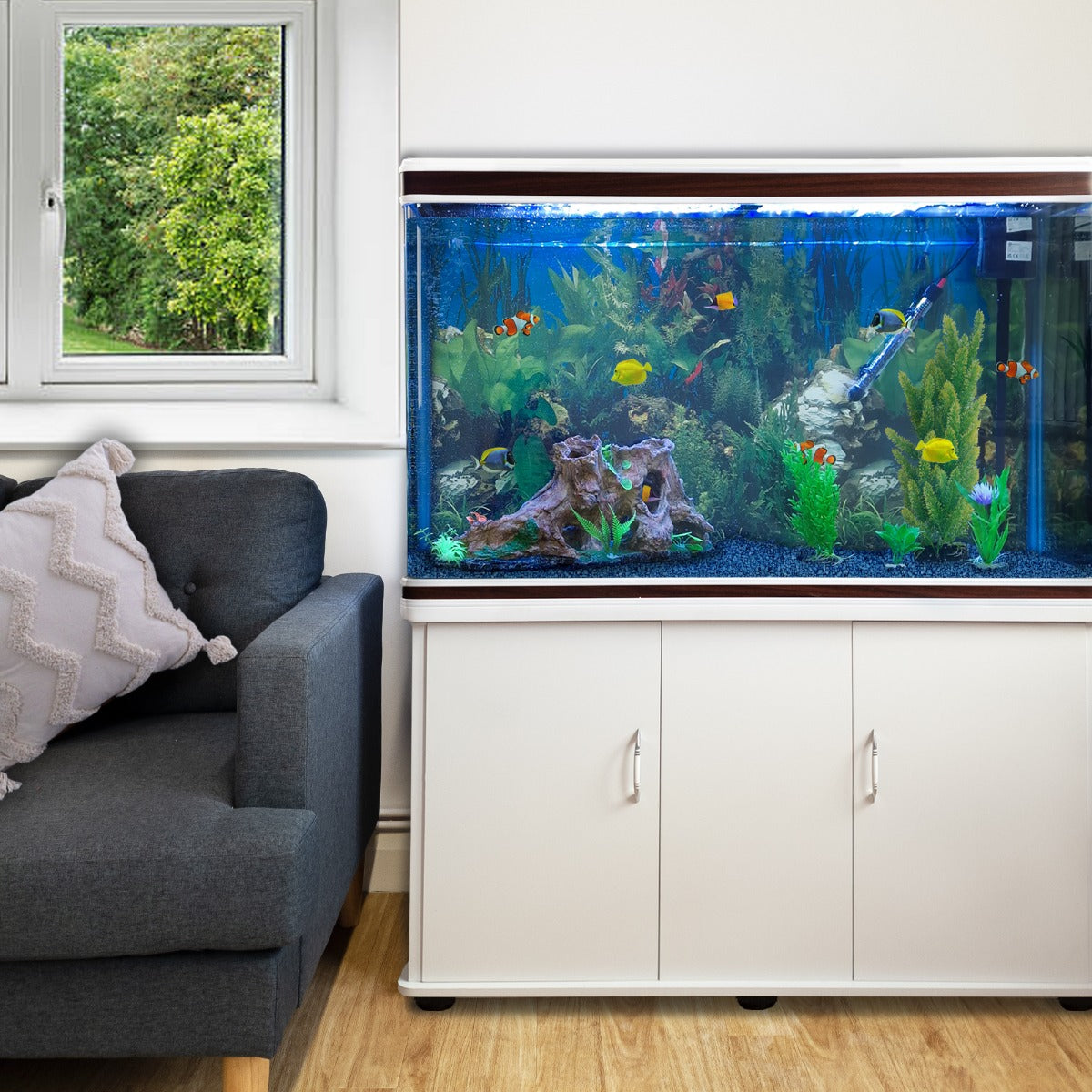 Q-Rax Acquario 300 Litri con Mobile Bianco e Ghiaia Blu