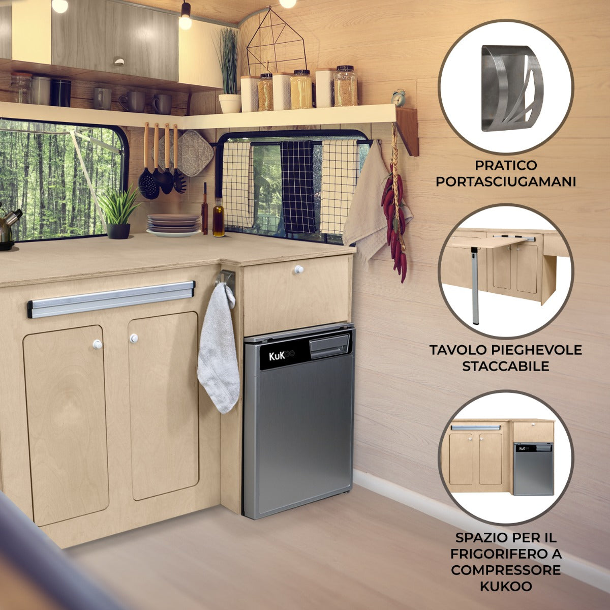 Q-Rax Accessori Casa Cucina Camper Mobile Betulla Frigo Argento
