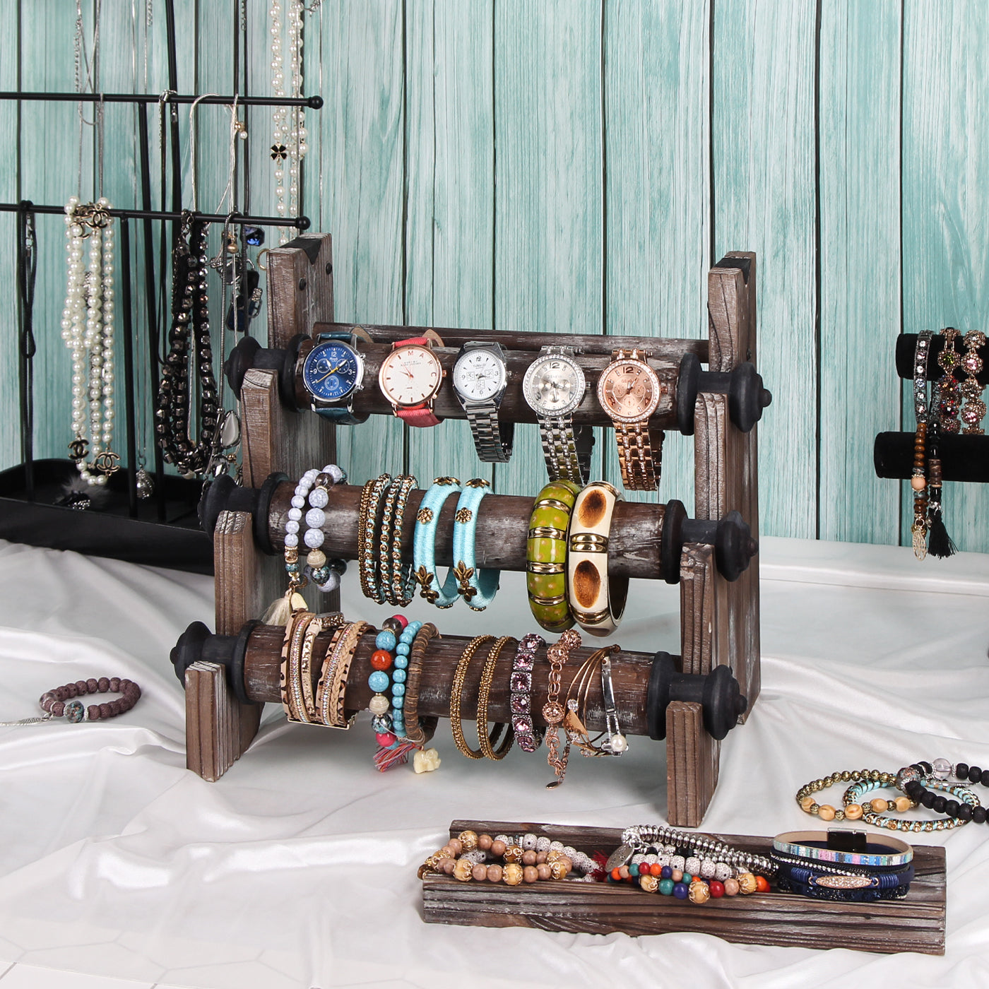 Jackcube Design Stand Bracciali Legno 4 Ripiani Rustico Bianco