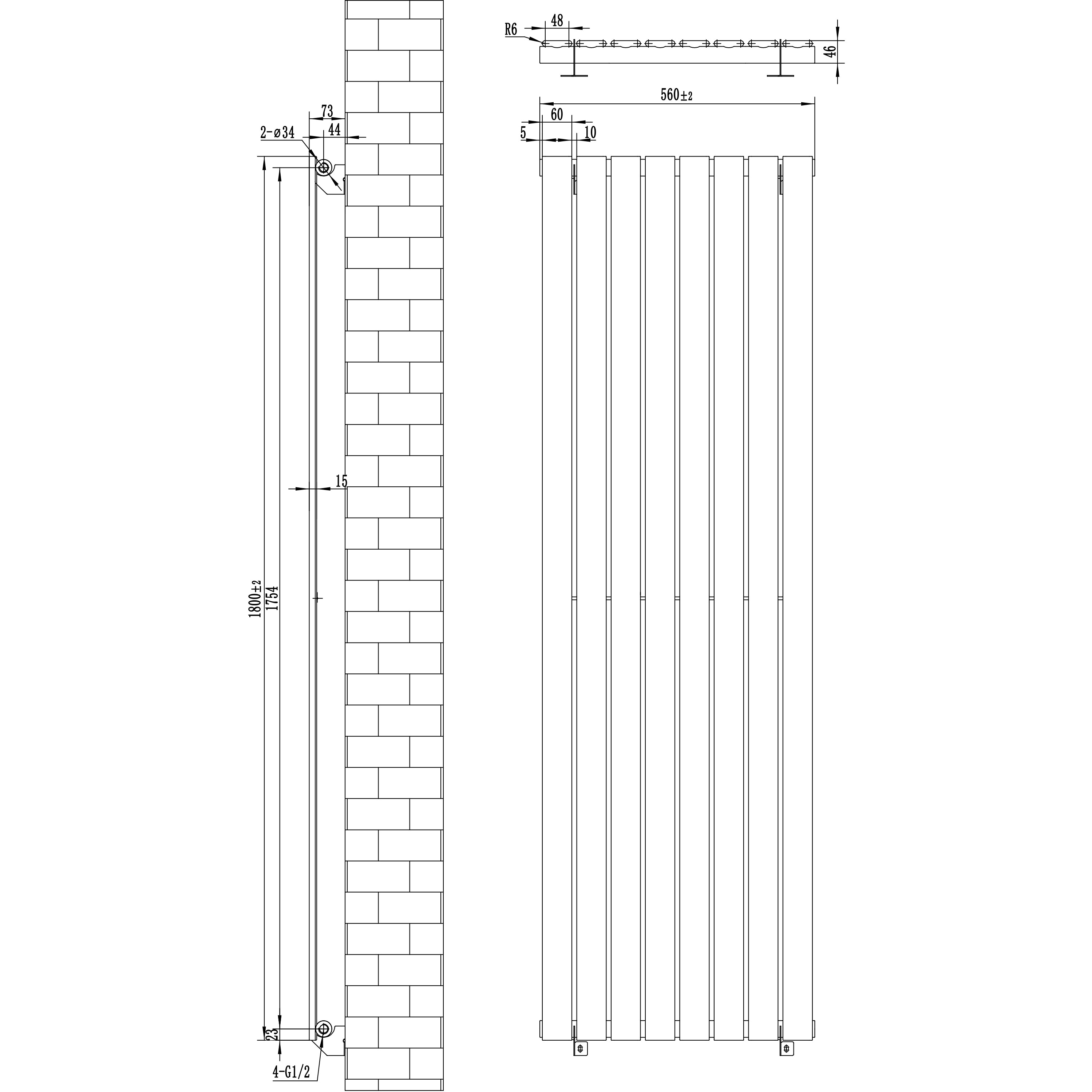 Q-Rax Radiatori a Pannelli Piatti monocolonna 1800x560 termosifone bianco