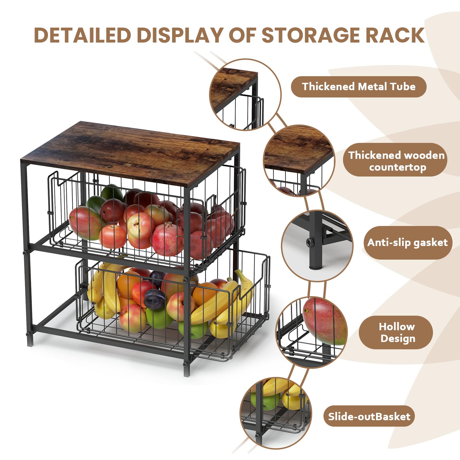 Meltrck Scaffale Portaspezie Organizer 2 Strati Marrone Vintage