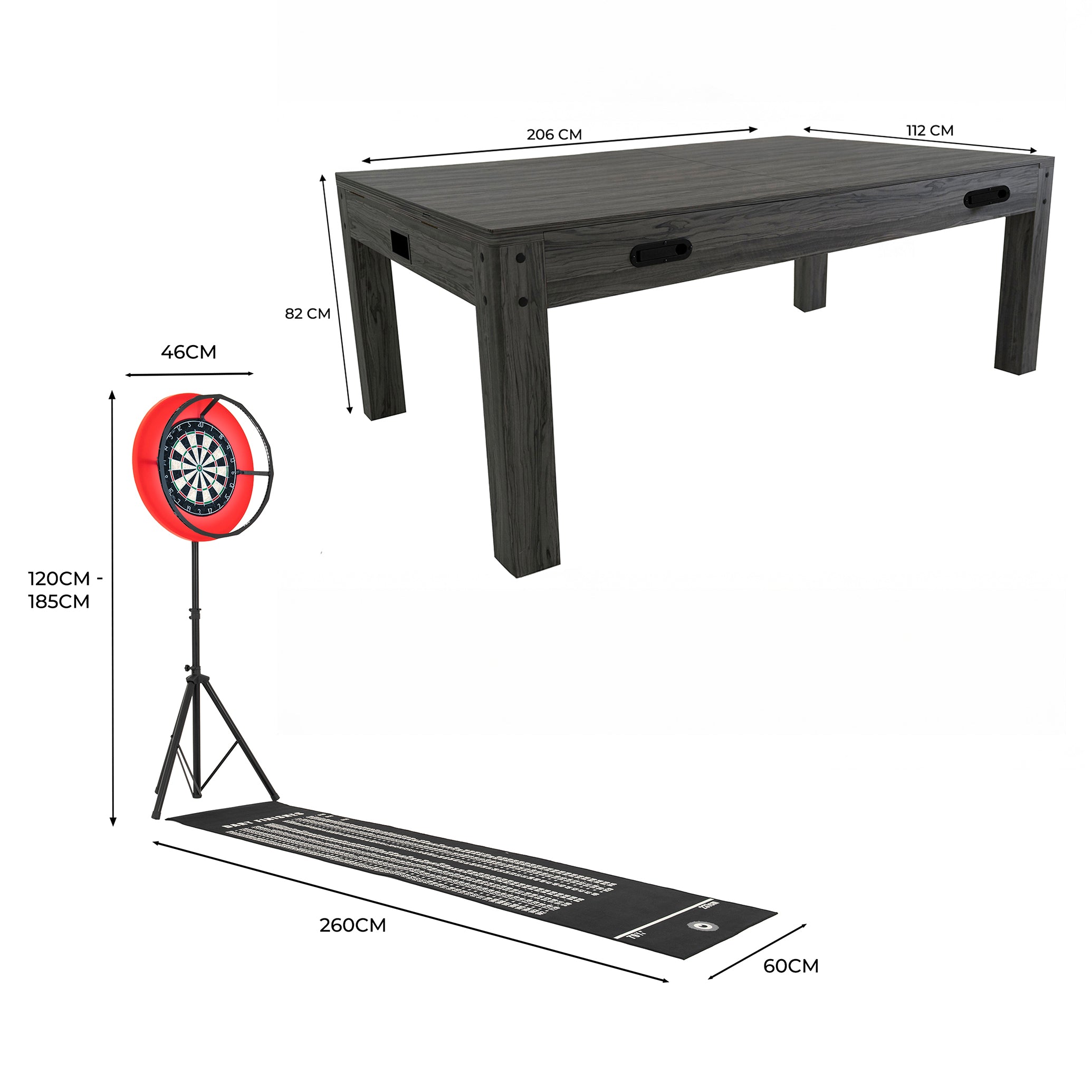 Q-Rax Tavolo Giochi 7-in-1 Grigio 213 cm con Freccette LED