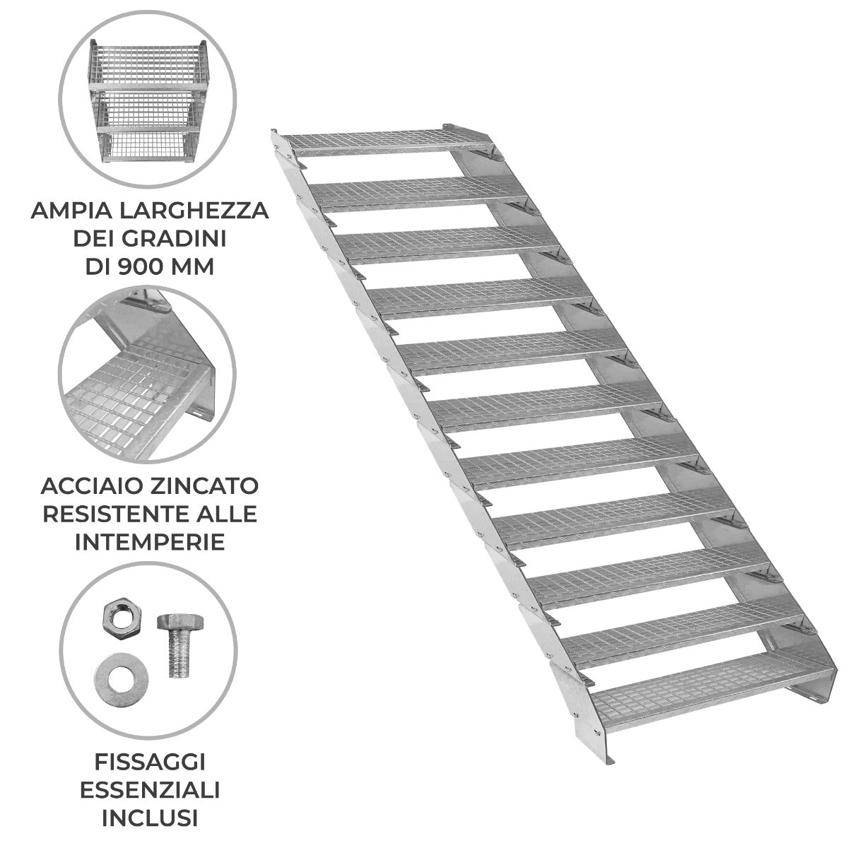 Q-Rax Commercio & Artigianato Scala Zincata 11 Elementi 900mm