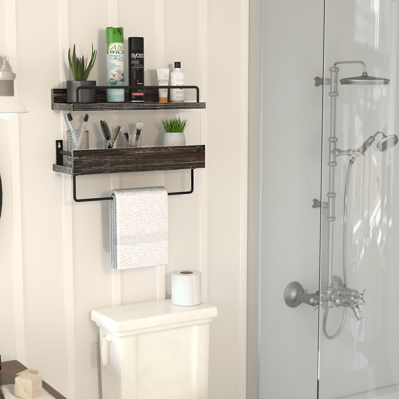 Jackcube Design Bathroom set 2 mensole bagno legno con barra