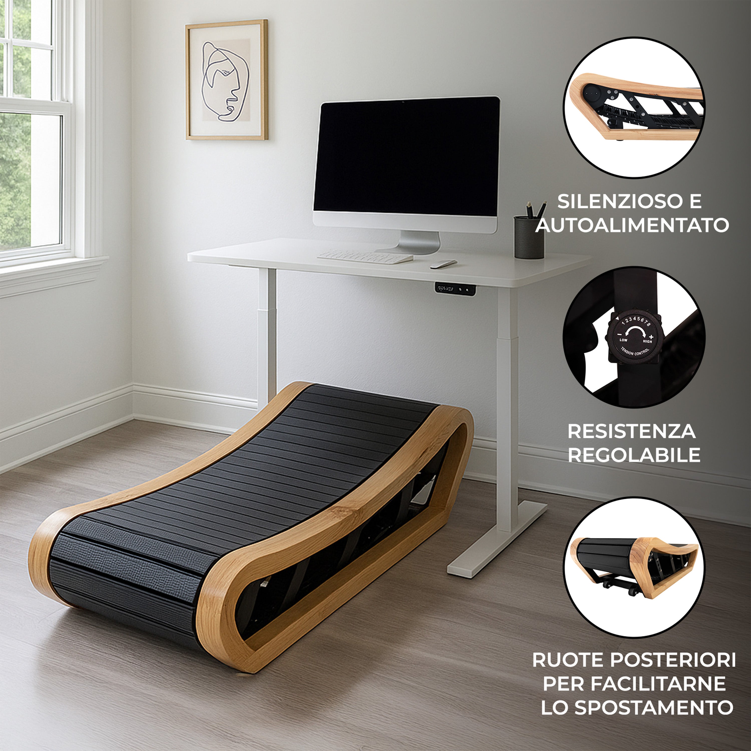 Q-Rax Tapis Roulant Curvo Rovere Chiaro Senza Motore