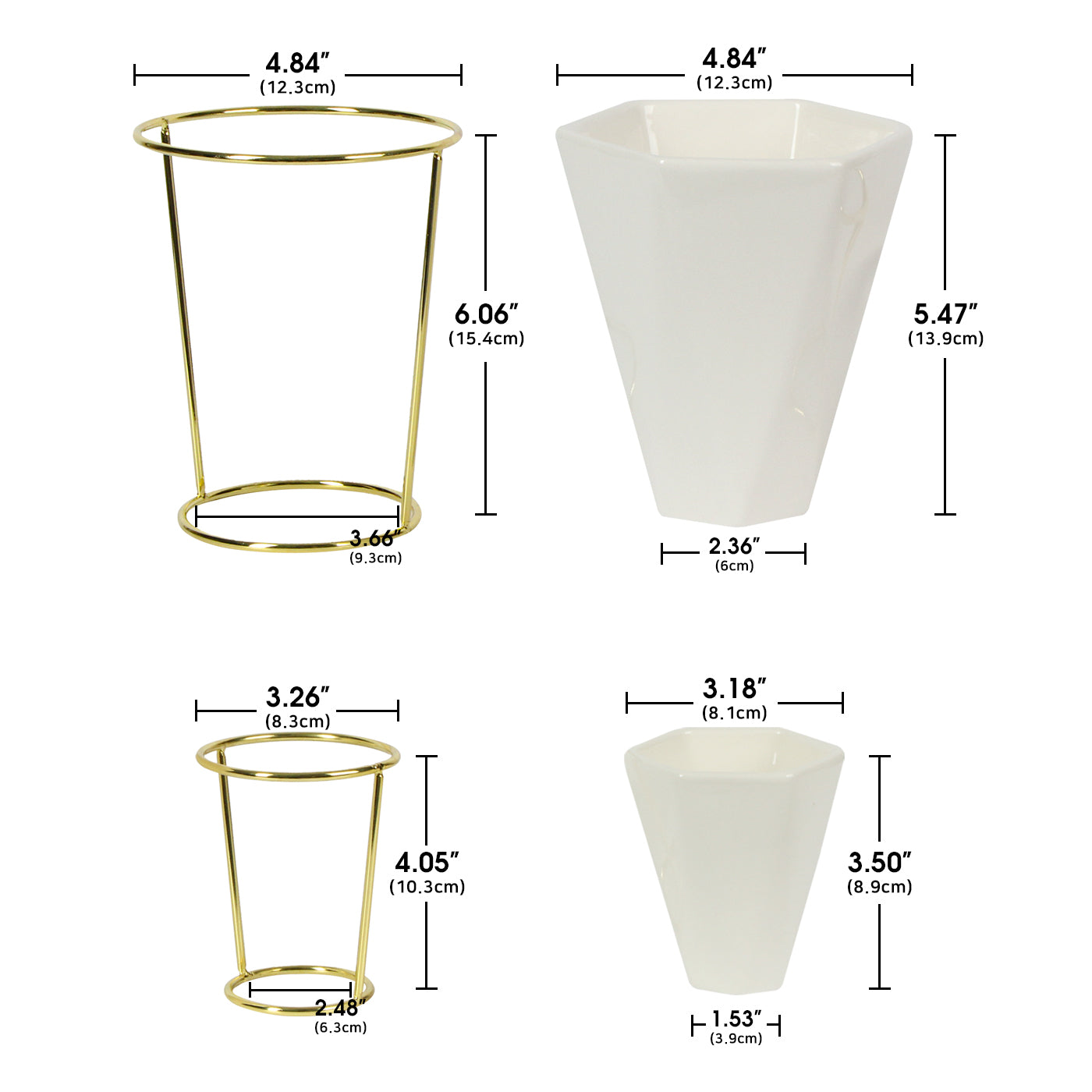Jackcube Design set 2 vasi ceramica bianca con supporto oro