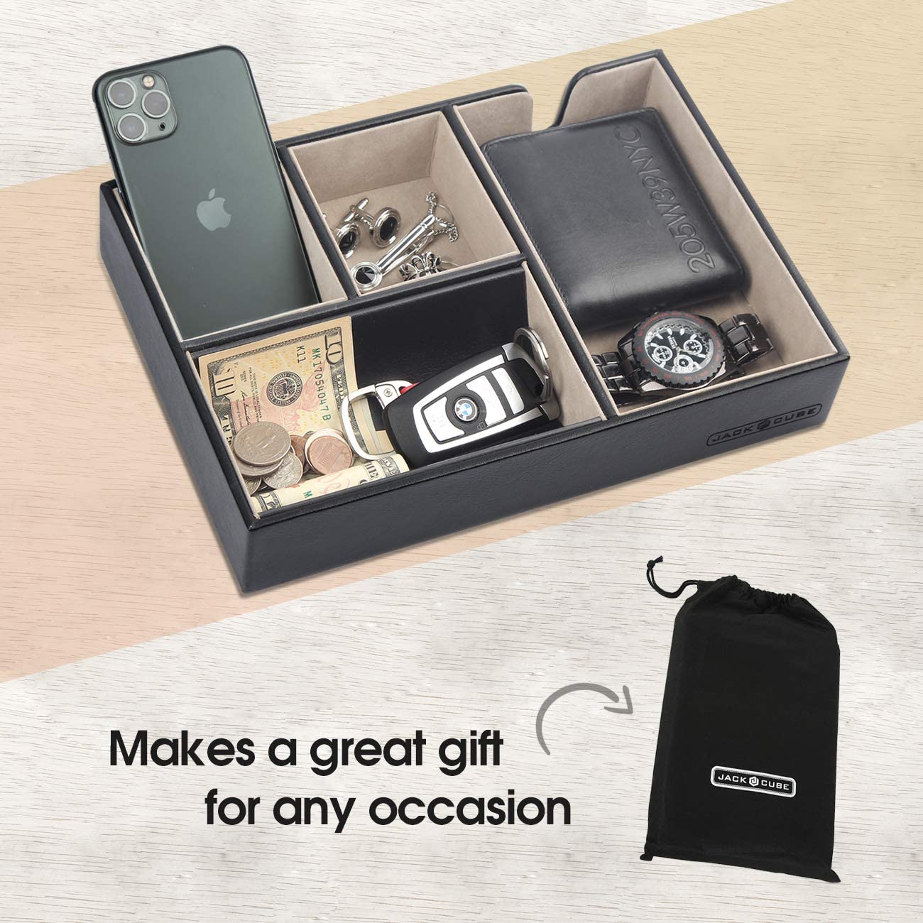 Jackcube Design Dressroom Vassoio Svuotatasche Pelle Nero 4 Scomparti
