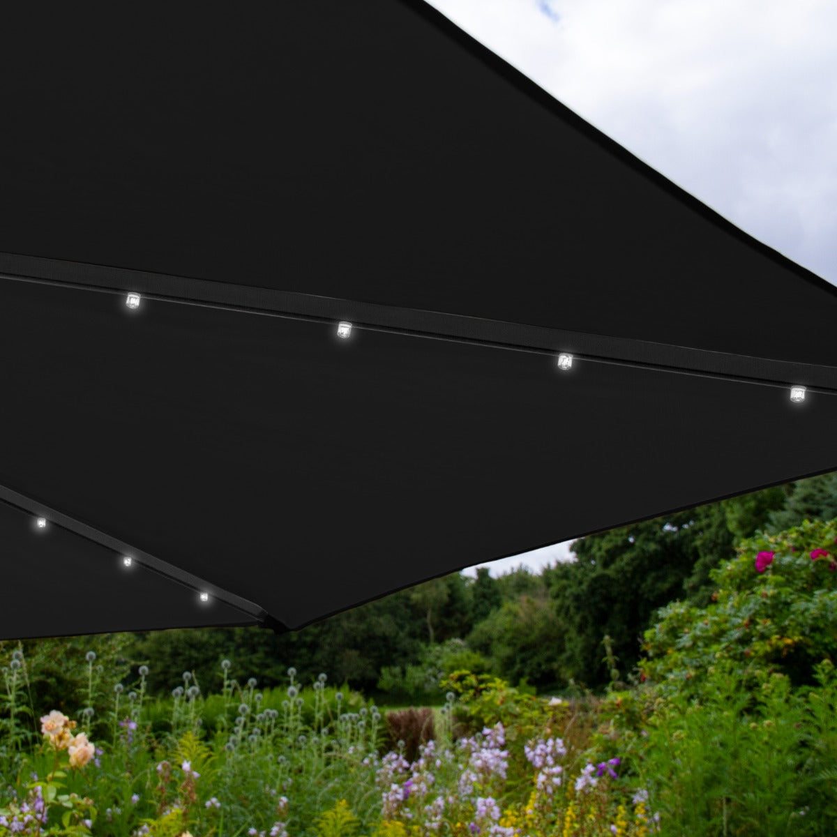 Q-Rax Ombrellone Decentrato 3m LED con Base Tonda Nero