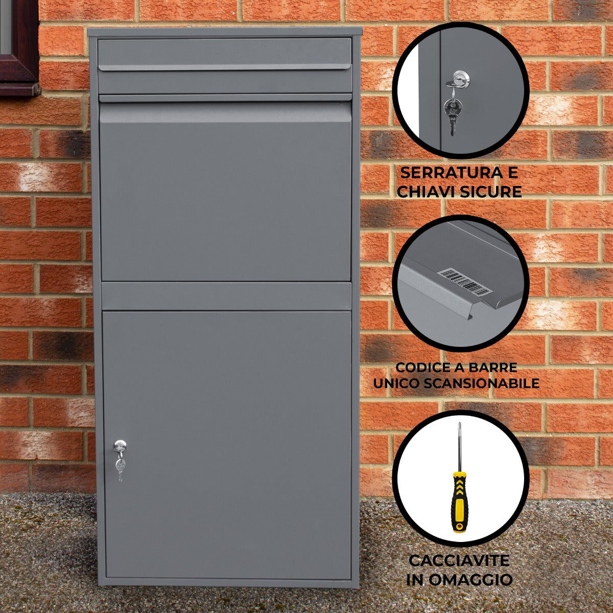 Q-Rax Cassetta Postale XL Antifurto Pacchi Grigio