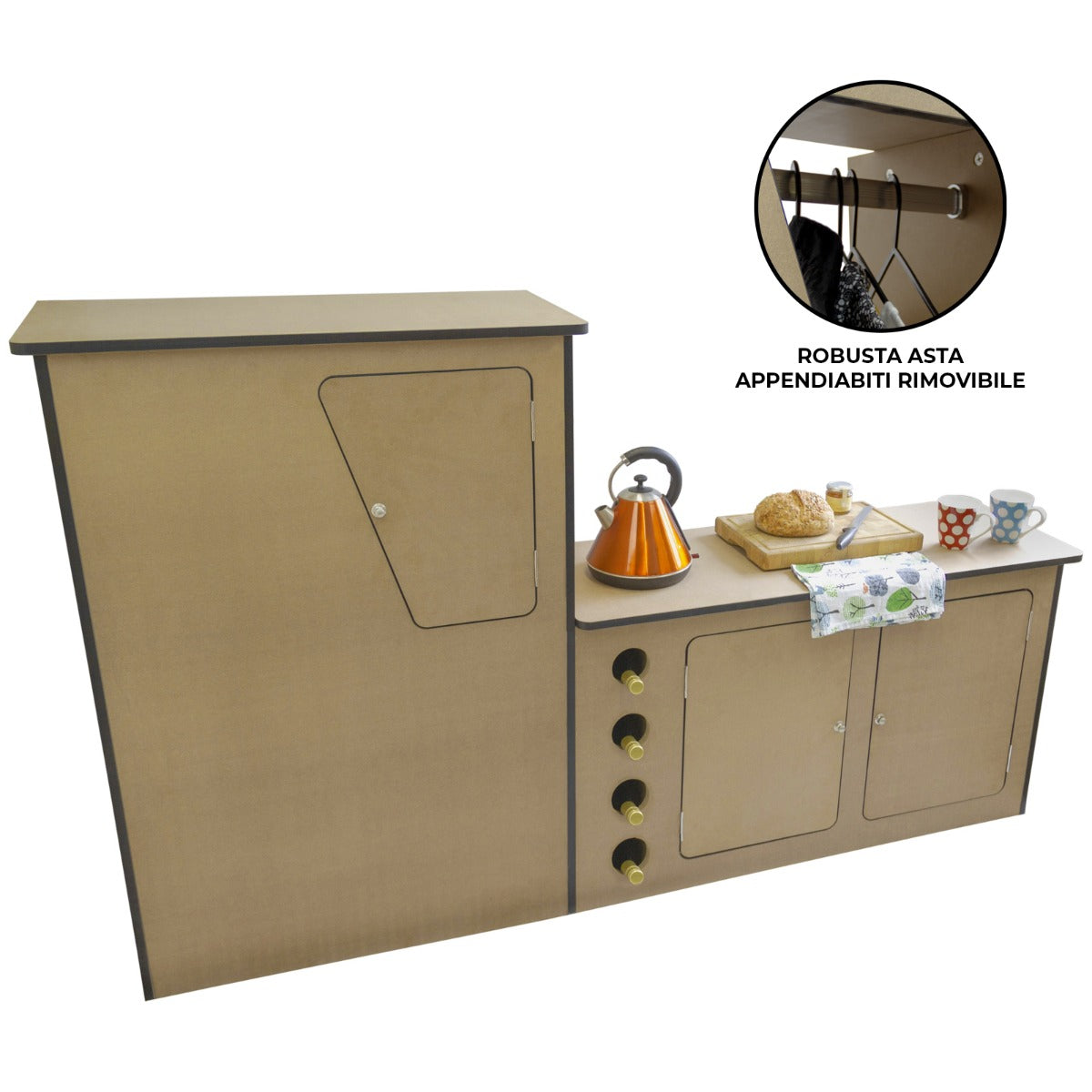 Q-Rax Credenza Camper MDF Sinistra 1145 mm con Portabottiglie