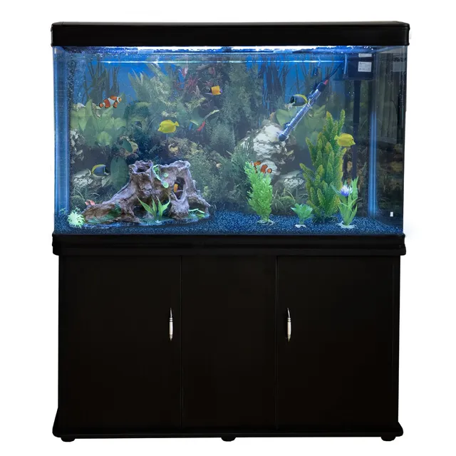 Q-Rax 300 litri acquario con mobile nero piante e ghiaia
