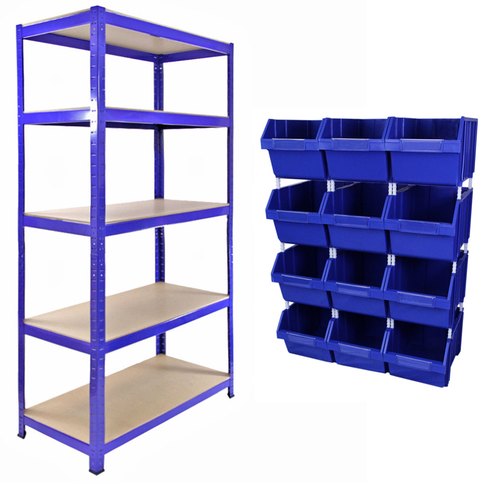 Q-Rax T-Rax Scaffale Acciaio 90 cm con 12 Contenitori Blu